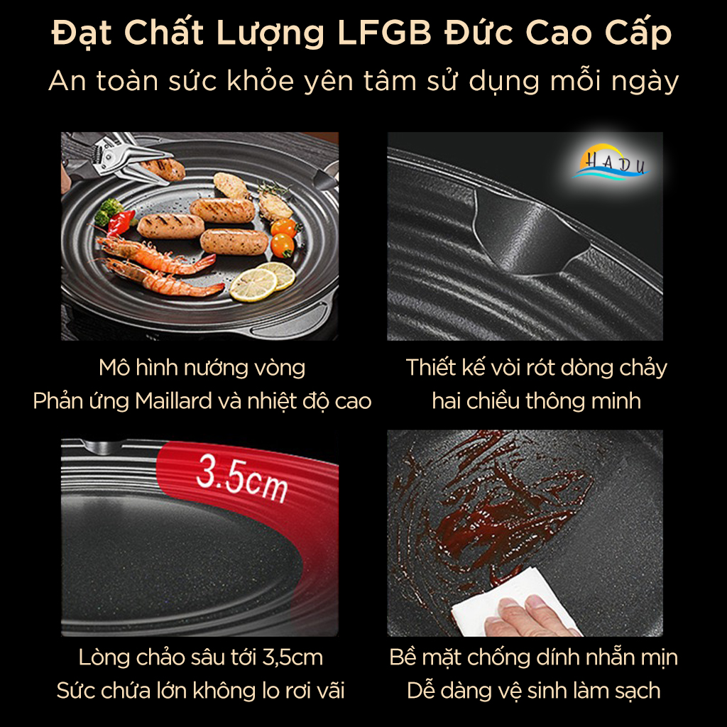 Chảo Nướng Gốm Titan SSGP Chống Dính, Size 32cm 38cm, Độ Cứng 9H, Không PFOA, Đạt Chất Lượng LFGB Đức