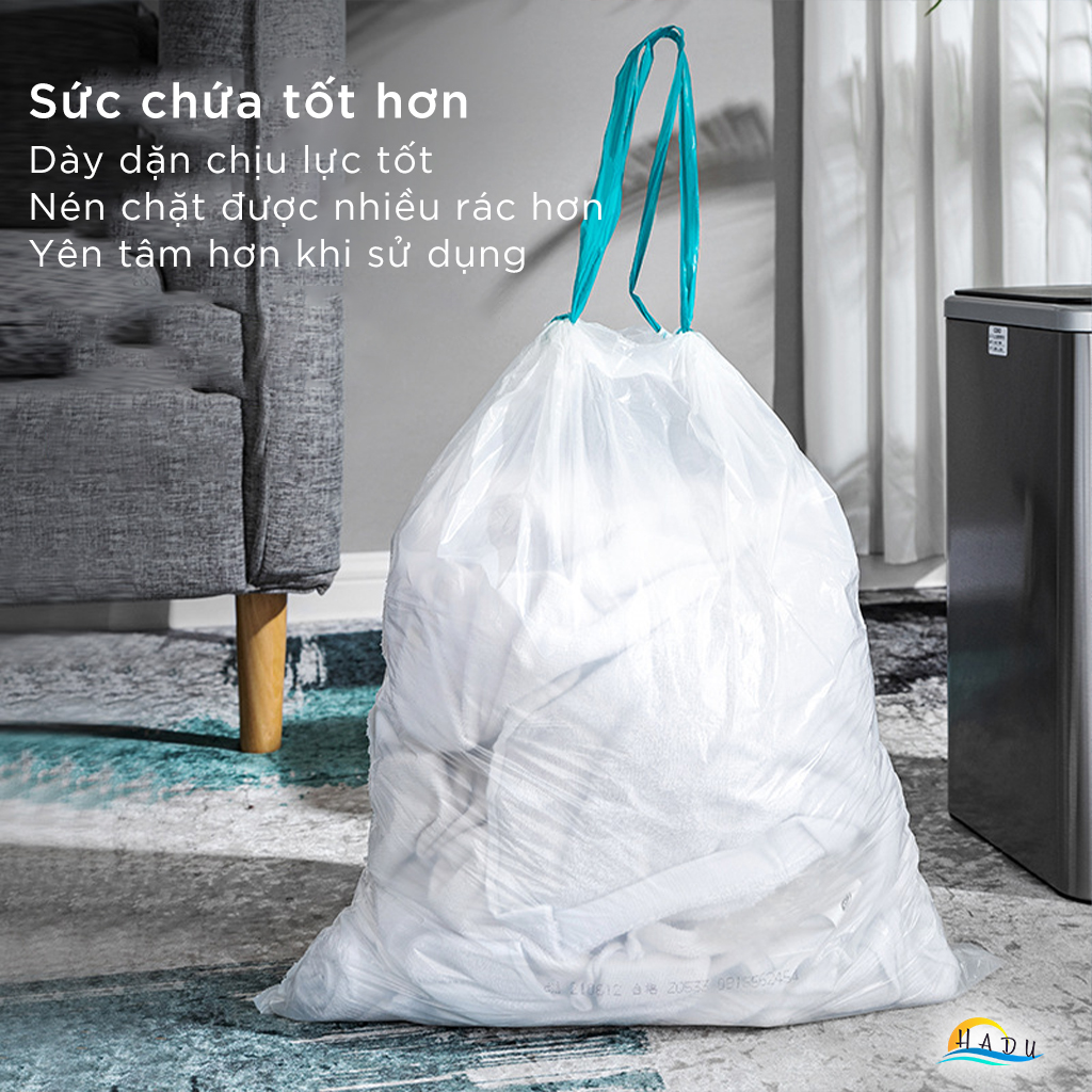 Cuộn 60 Túi Đựng Rác CCKO Có Dây Rút, Chịu Nhiệt, Dẻo Dai, Size 40x45cm Cho Thùng 3-10L