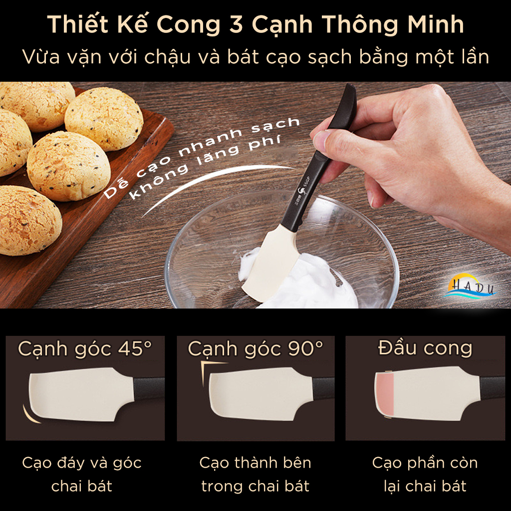 Cây Vét Bột Silicone Đa Năng SSGP, Có Giá Đỡ, Màu Đen, Đạt Chất Lượng LFGB Đức