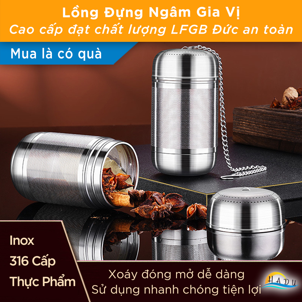 Dụng Cụ Lọc Gia Vị và Trà SSGP, Inox 316L, Nắp Xoáy, Kèm Móc Treo, Đạt Chất Lượng LFGB Đức