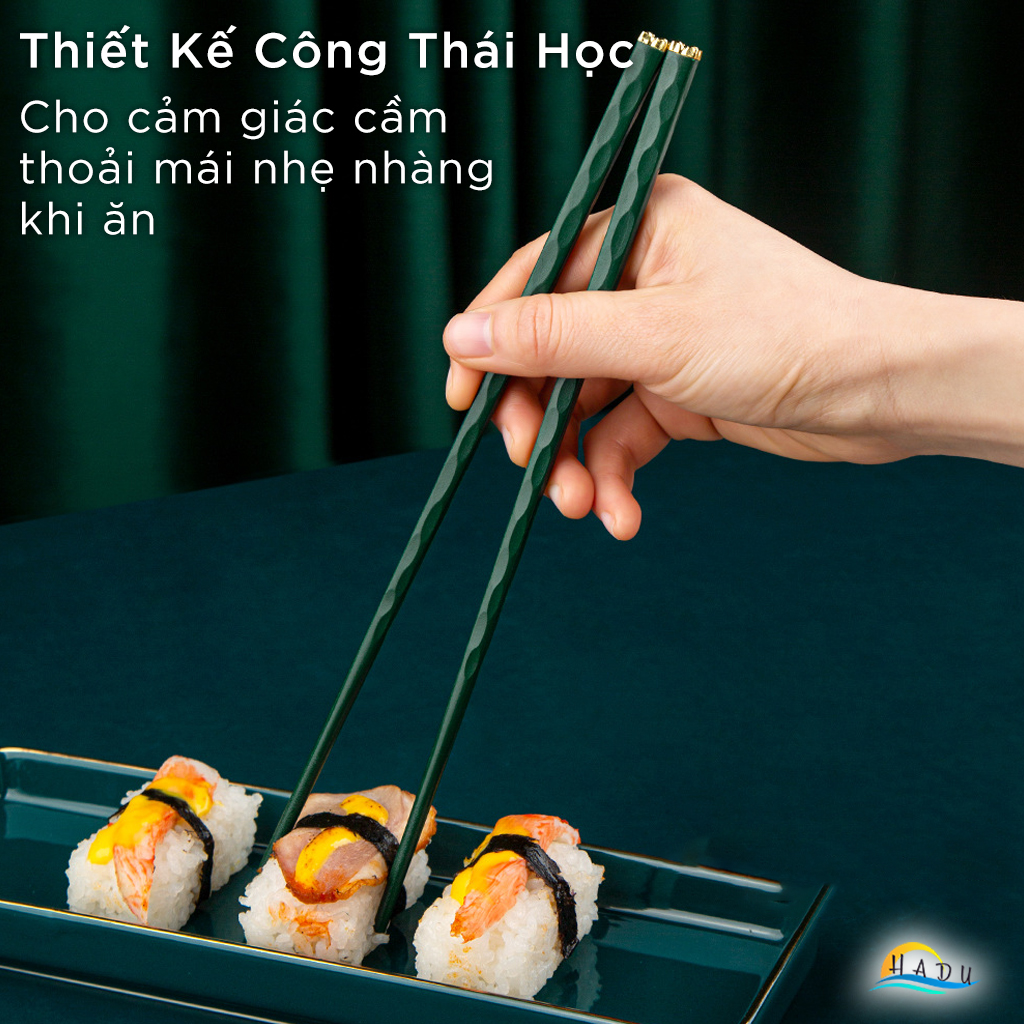 Bộ 5 Đôi Đũa Sợi Thủy Tinh HADU Họa Tiết Hoa Lấp Lánh, Chống Trơn, Chịu Nhiệt, 24.3cm