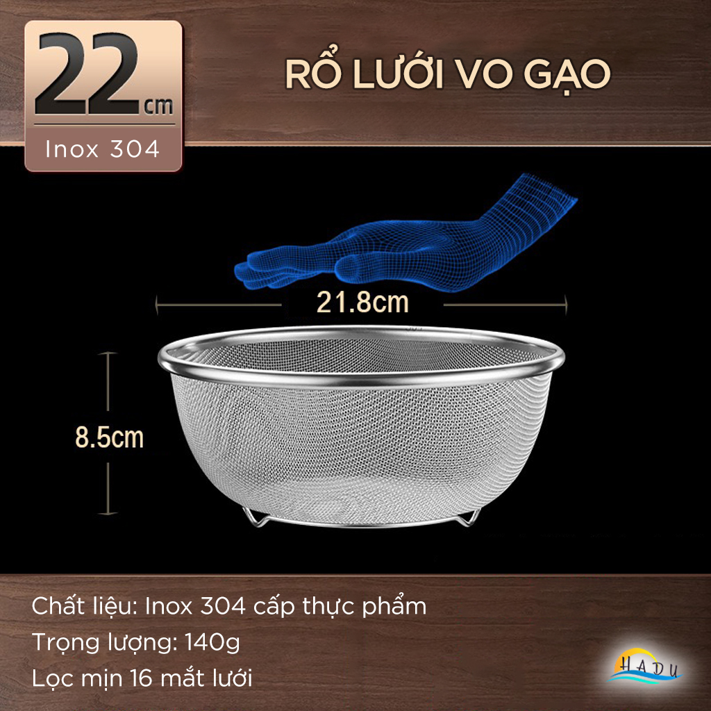 Rổ Inox Lưới Vo Gạo Inox 304 Cao Cấp SSGP, Chậu Inox Rửa Rau Kháng Khuẩn Đạt Chất Lượng LFGB Đức