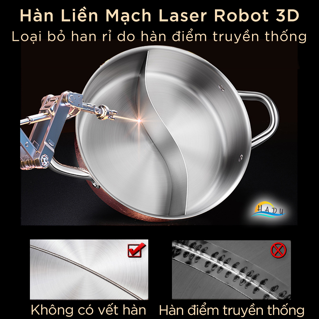 Nồi Lẩu 2 Ngăn Dùng Được Bếp Từ Đa Năng Inox 304 Cao Cấp 30cm Đạt Chất Lượng Đức SSGP