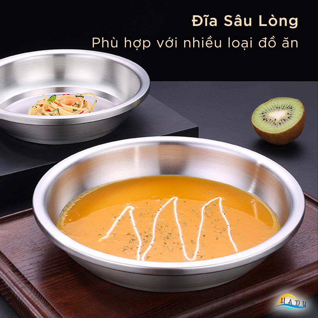 Đĩa Inox 304 Sâu Lòng SSGP, Chống Trầy, Xếp Chồng Gọn, Nhiều Size, Đạt Chất Lượng LFGB Đức