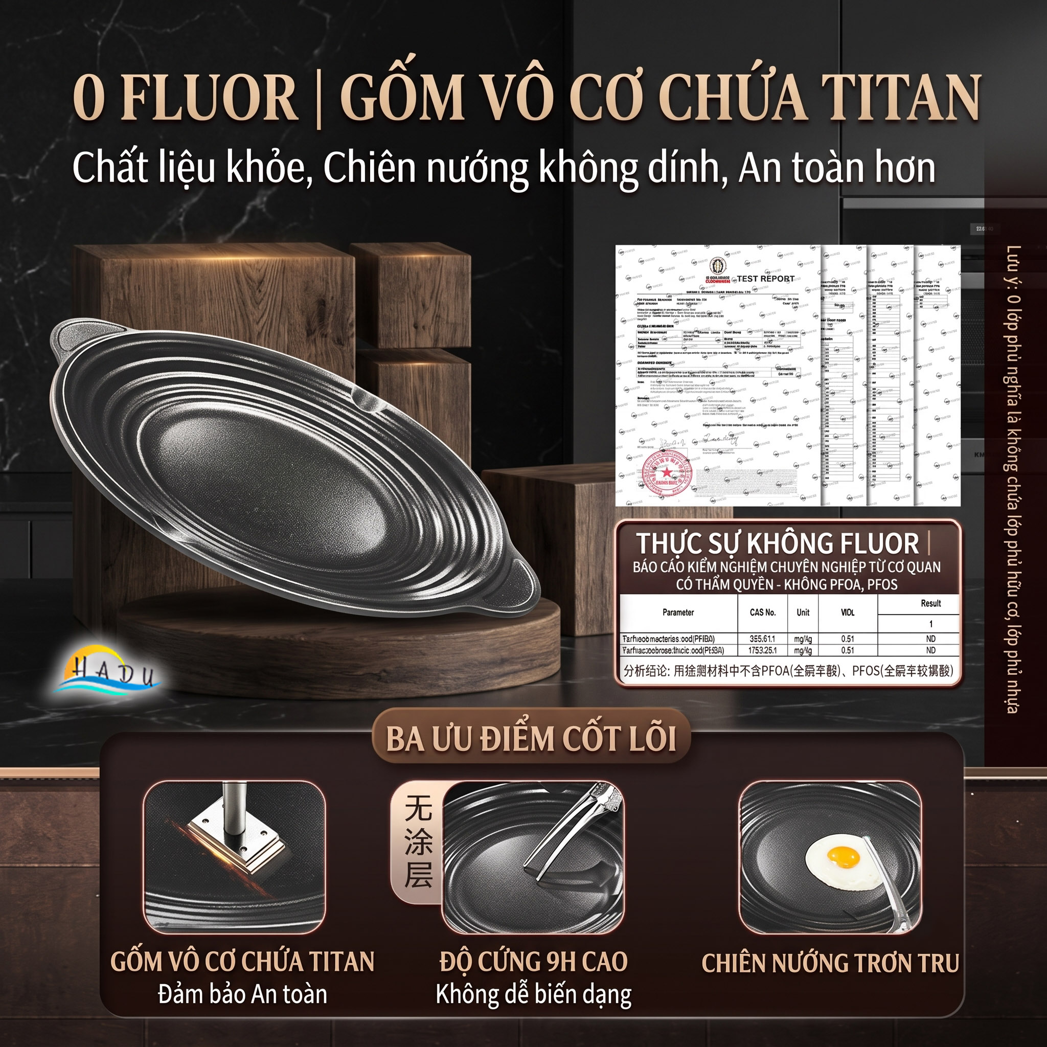 Chảo Nướng Gốm Titan SSGP Chống Dính, Size 32cm 38cm, Độ Cứng 9H, Không PFOA, Đạt Chất Lượng LFGB Đức