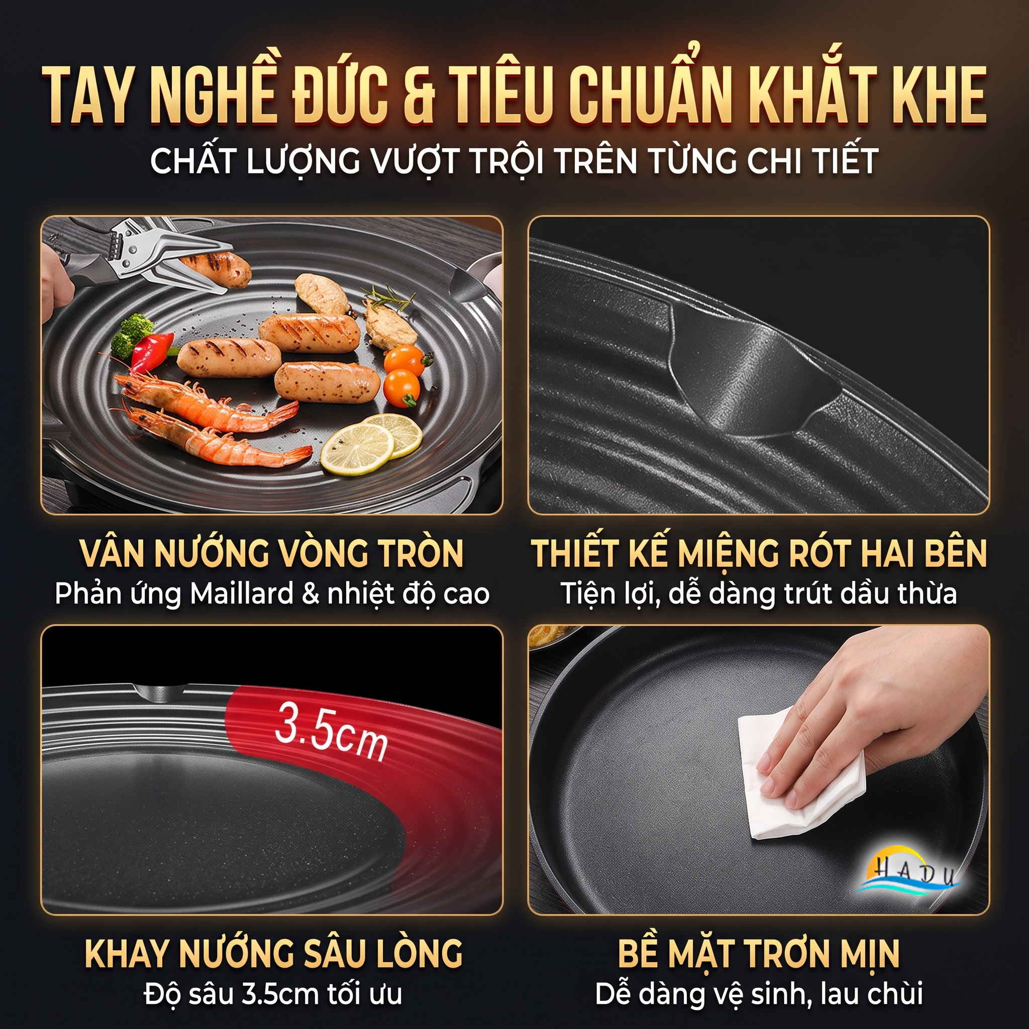 Chảo Nướng Gốm Titan SSGP Chống Dính, Size 32cm 38cm, Độ Cứng 9H, Không PFOA, Đạt Chất Lượng LFGB Đức