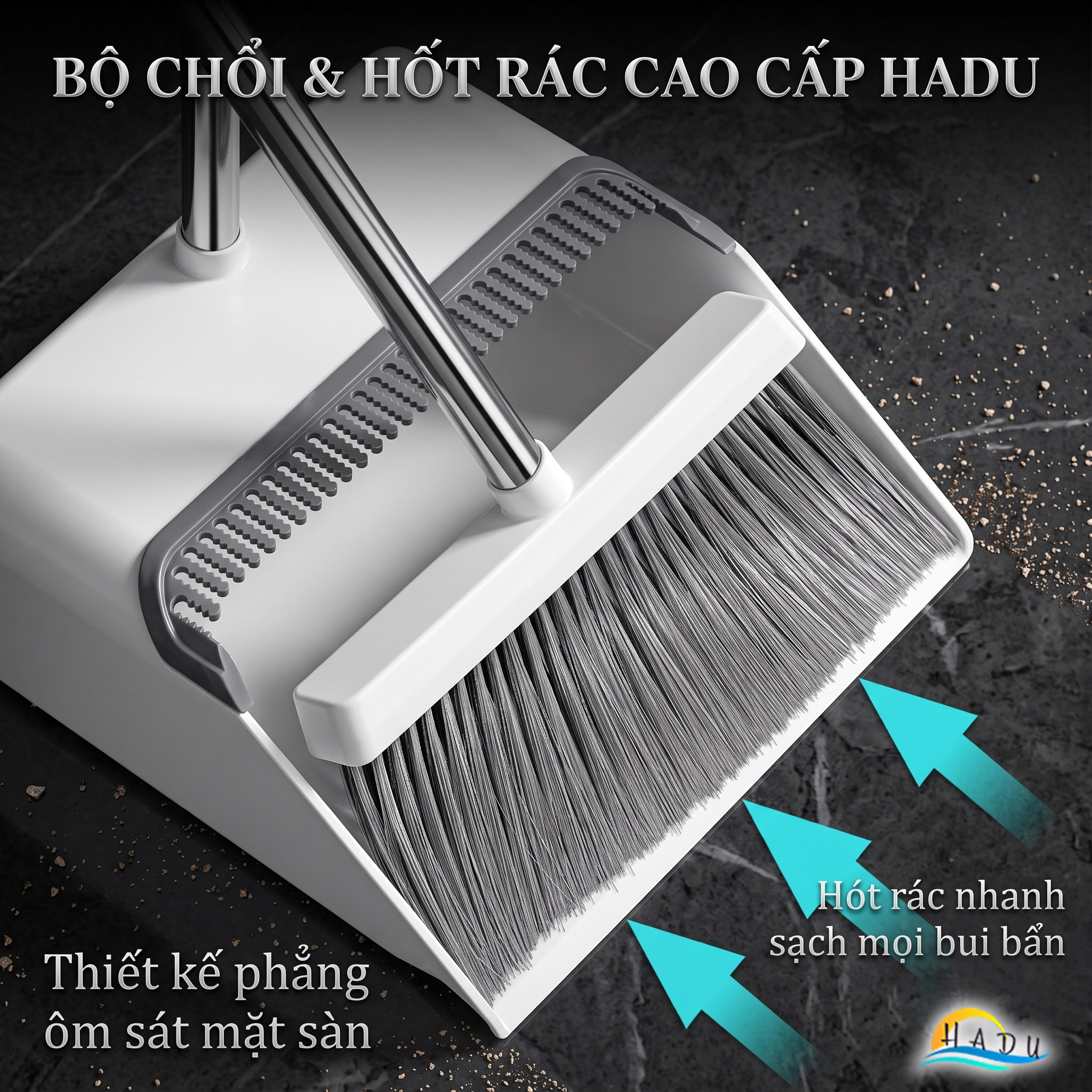 Bộ Chổi và Hót Rác Thông Minh CCKO, Có Lược Cào Tóc, Cán Dài Không Cúi, Lông Chổi Mềm