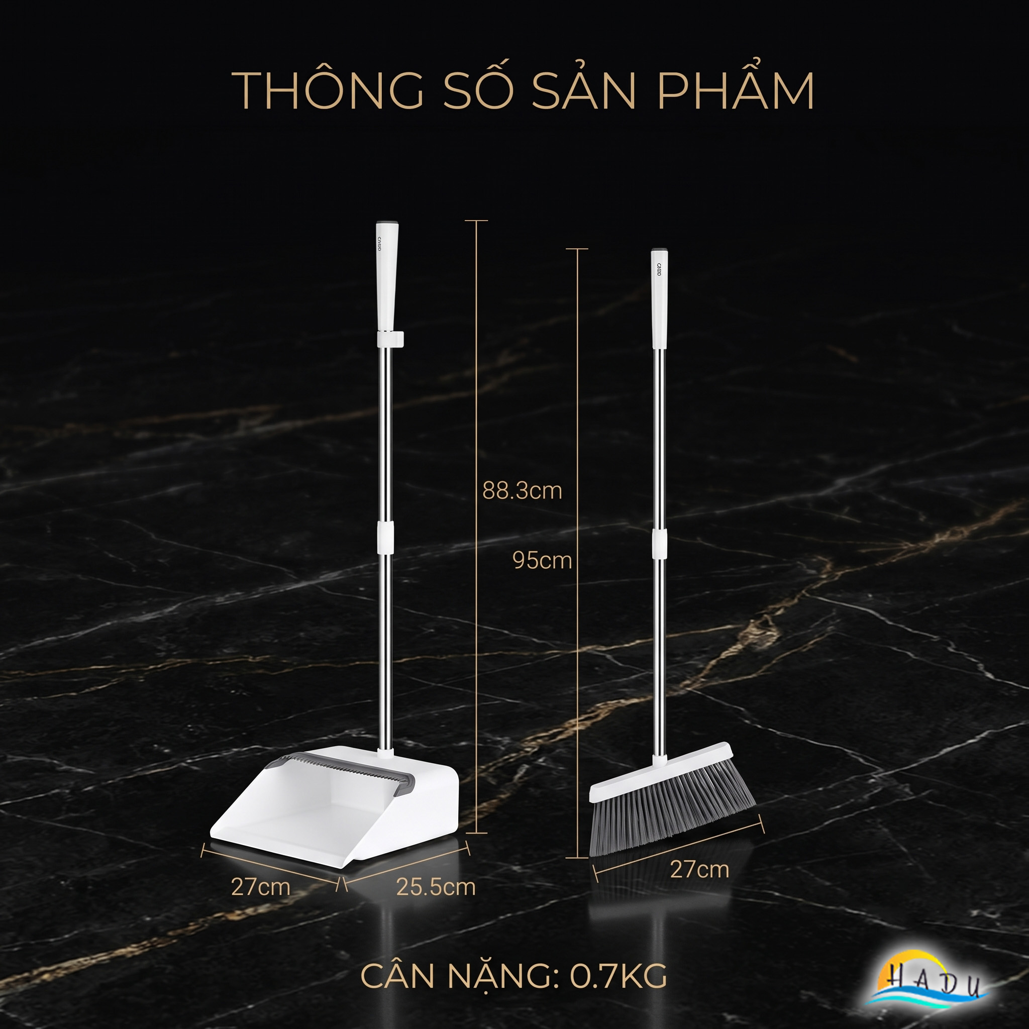 Bộ Chổi và Hót Rác Thông Minh CCKO, Có Lược Cào Tóc, Cán Dài Không Cúi, Lông Chổi Mềm