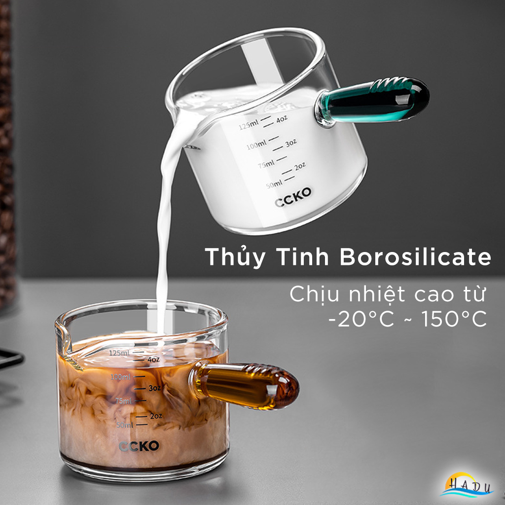 Cốc Rót Cà Phê Thủy Tinh Borosilicate CCKO 150ml, Chịu Nhiệt, Trong Suốt
