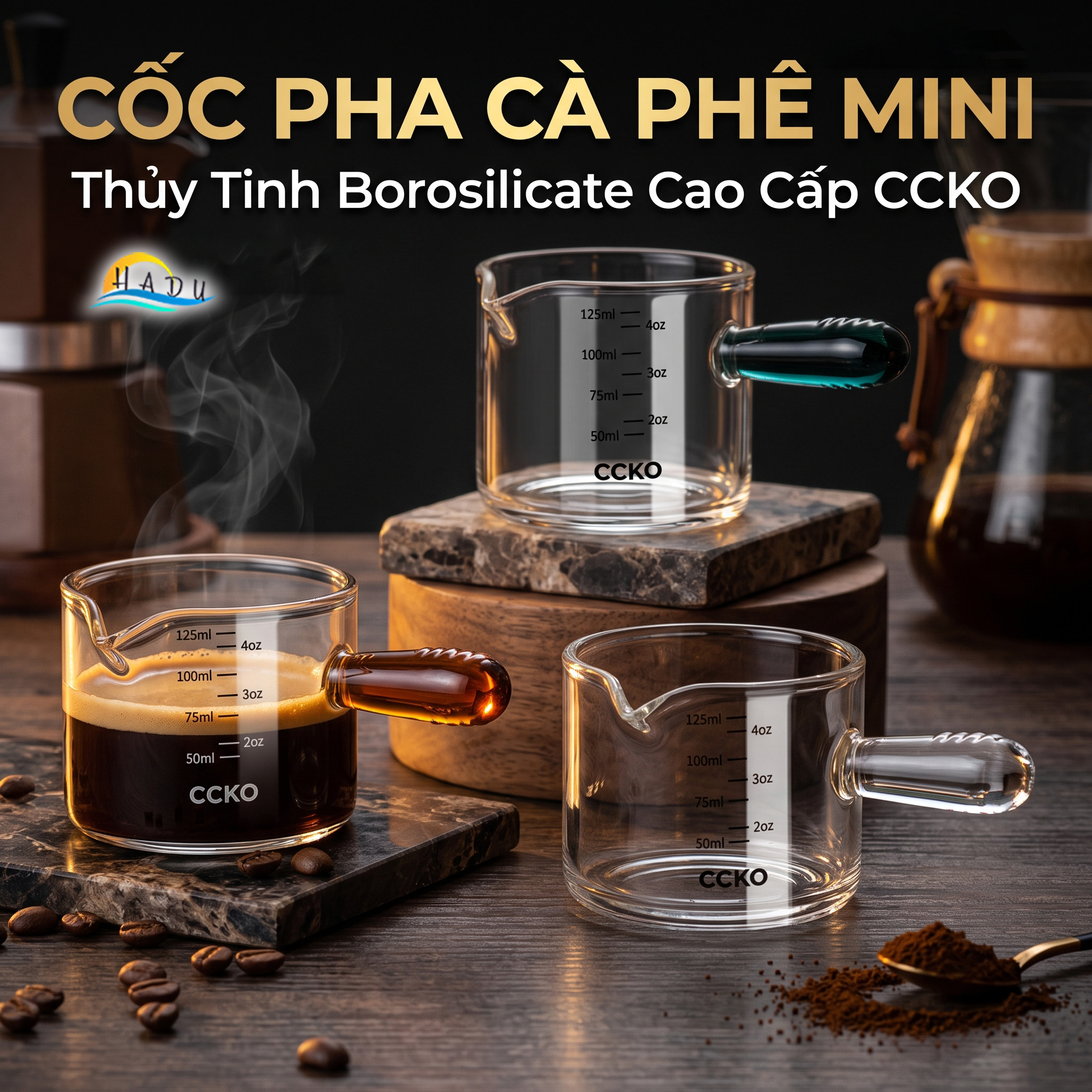 Cốc Rót Cà Phê Thủy Tinh Borosilicate CCKO 150ml, Chịu Nhiệt, Trong Suốt