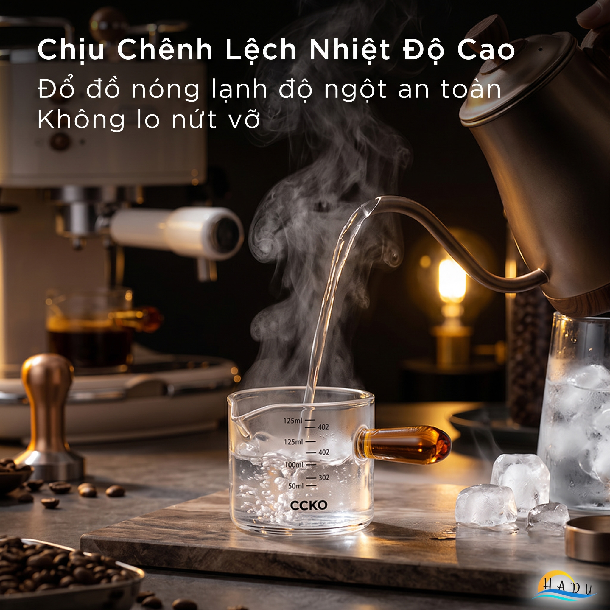 Cốc Rót Cà Phê Thủy Tinh Borosilicate CCKO 150ml, Chịu Nhiệt, Trong Suốt