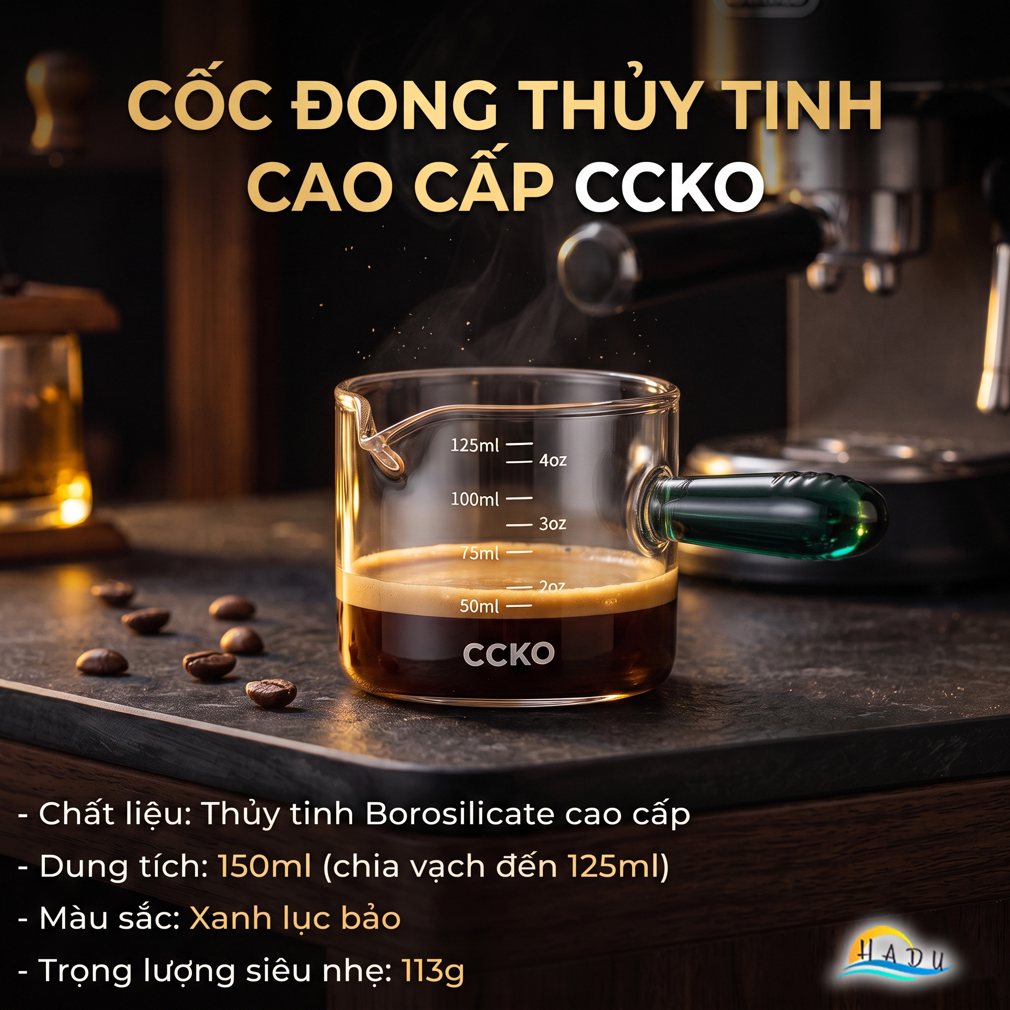 Cốc Rót Cà Phê Thủy Tinh Borosilicate CCKO 150ml, Chịu Nhiệt, Trong Suốt