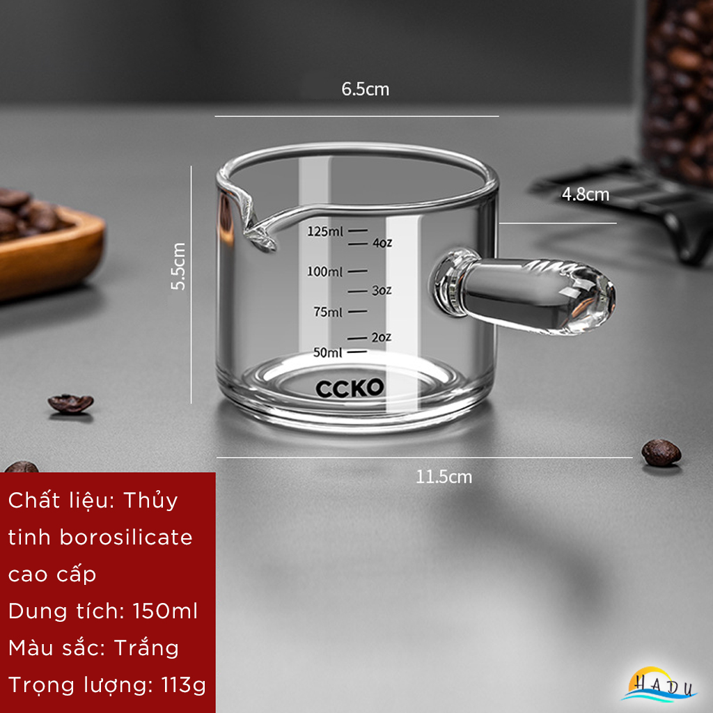 Cốc Rót Cà Phê Thủy Tinh Borosilicate CCKO 150ml, Chịu Nhiệt, Trong Suốt