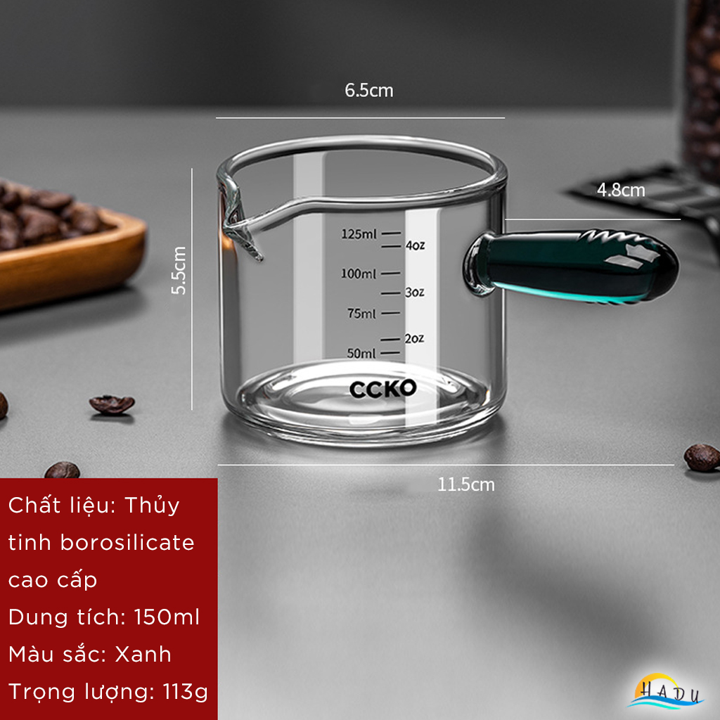 Cốc Rót Cà Phê Thủy Tinh Borosilicate CCKO 150ml, Chịu Nhiệt, Trong Suốt