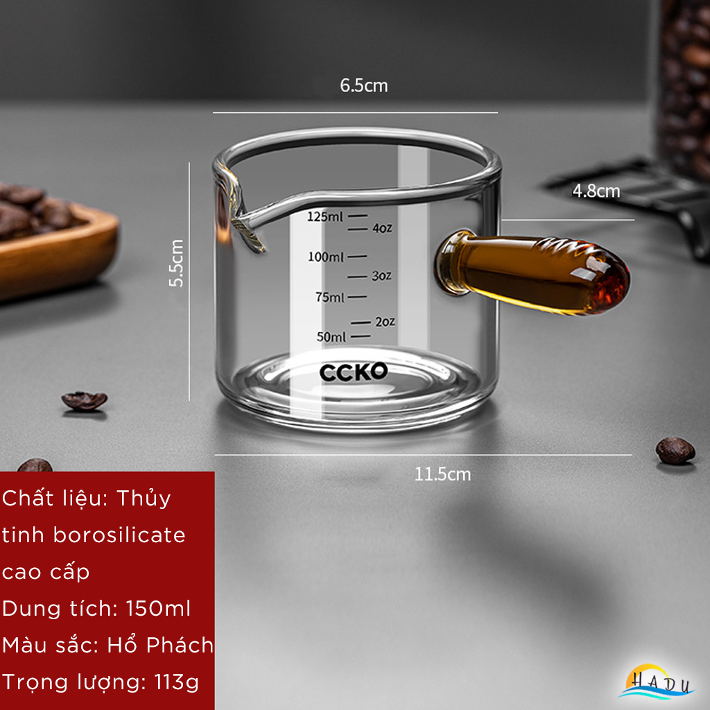 Cốc Rót Cà Phê Thủy Tinh Borosilicate CCKO 150ml, Chịu Nhiệt, Trong Suốt