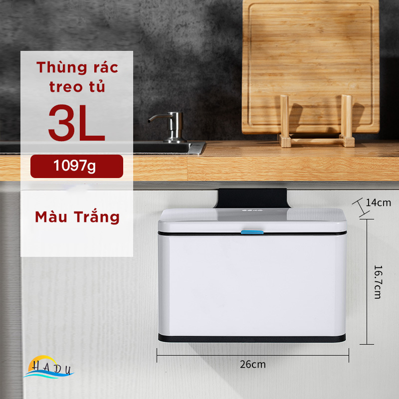 Thùng Rác Treo Tủ Bếp CCKO 3L 6L, Khử Mùi Than Hoạt Tính, Vỏ Inox, Nhiều Màu