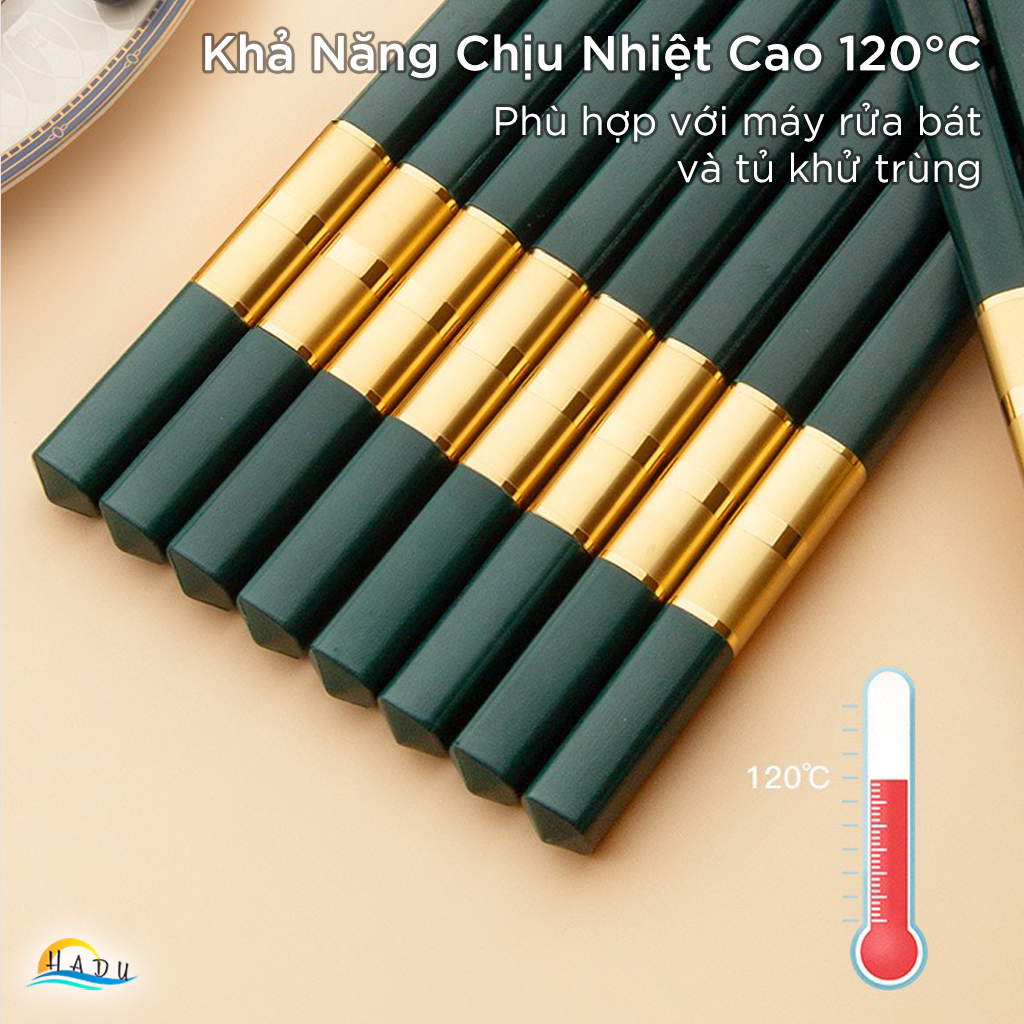 Bộ 10 Đôi Đũa Sợi Thủy Tinh HADU Chống Trơn, Chống Mốc, Màu Đen Bạc, Dài 27.3cm