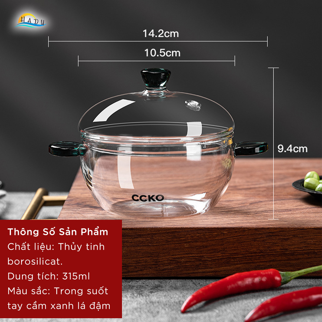 Tô Thủy Tinh Chịu Nhiệt CCKO 315ml, Dùng Được Trên Bếp Ga, Lò Vi Sóng, Borosilicate, Trong Suốt