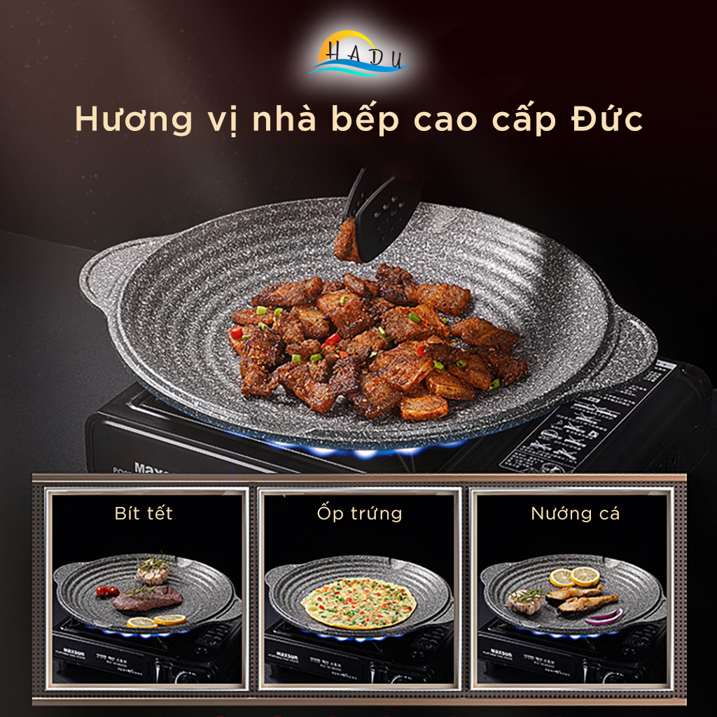 Chảo Nướng Bếp Từ Chống Dính Đá Hoa Cương Kiểu Hàn Quốc 34cm 38cm Cao Cấp Đạt Chất Lượng Đức SSGP