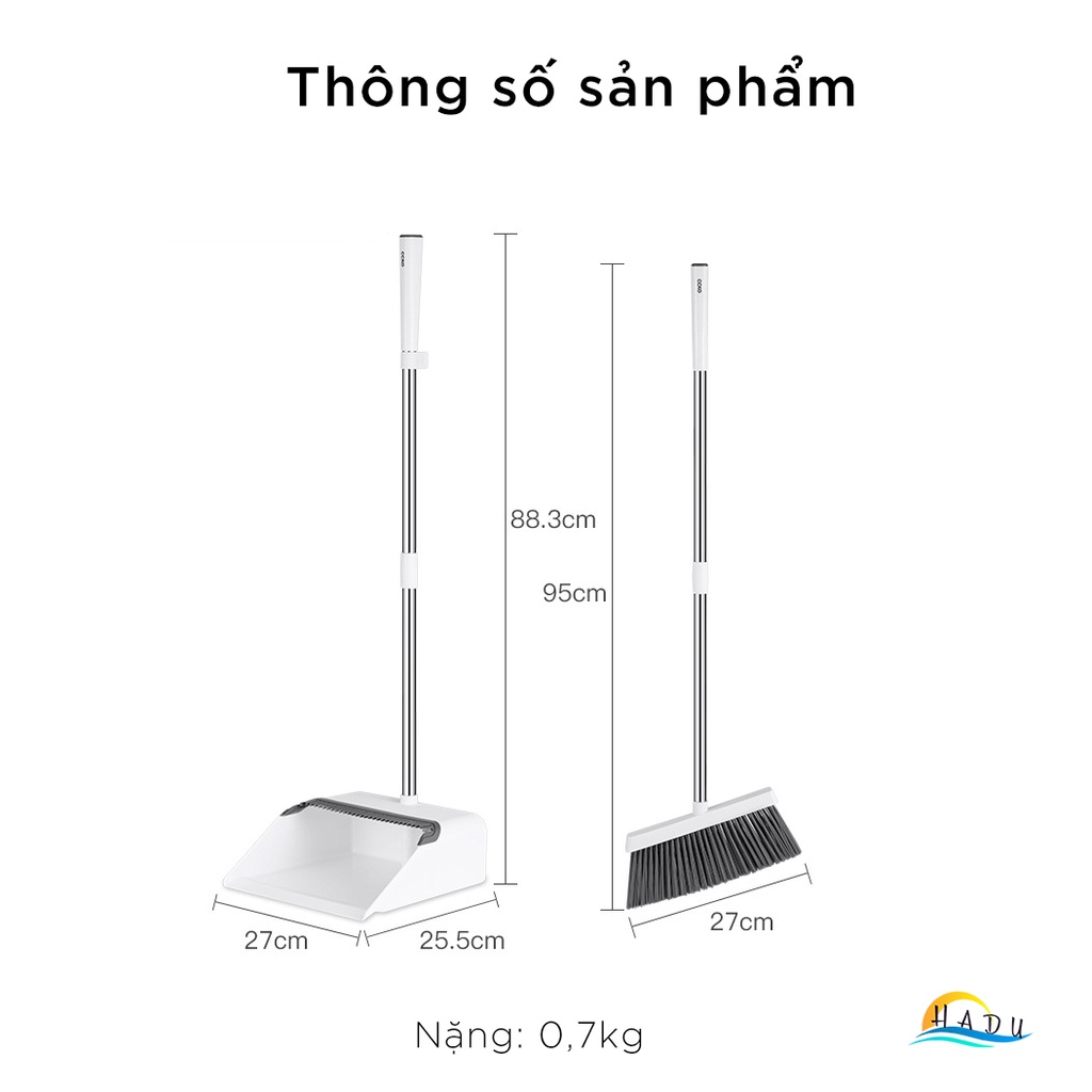 Bộ Chổi và Hót Rác Thông Minh CCKO, Có Lược Cào Tóc, Cán Dài Không Cúi, Lông Chổi Mềm