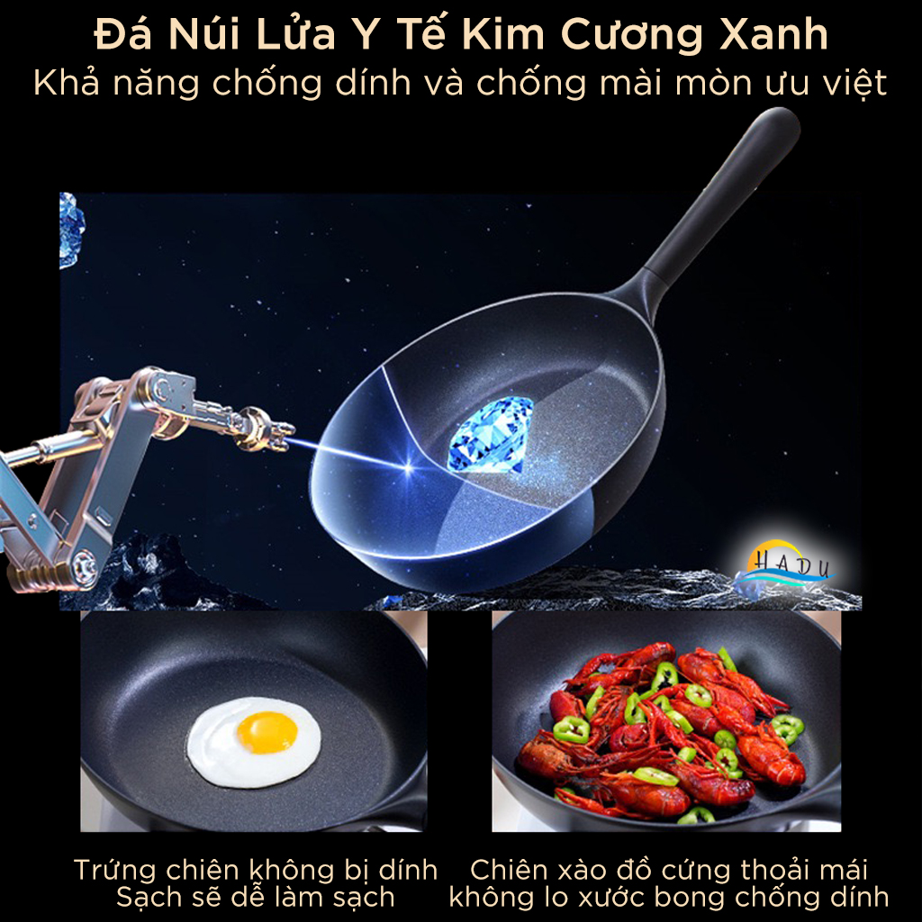 Chảo Chống Dính Cao Cấp 32cm – Đá Núi Lửa Y Tế, Chống Mài Mòn, Chiên Không Dầu, Hợp Kim Nhôm, Bếp Từ SSGP