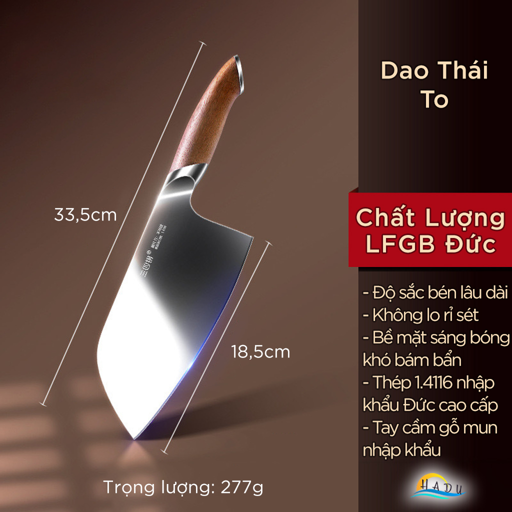 Dao Bếp Kiểu Nhật SSGP, Thép Đức 1.4116, Cán Gỗ Mun, Đạt Chất Lượng LFGB Đức