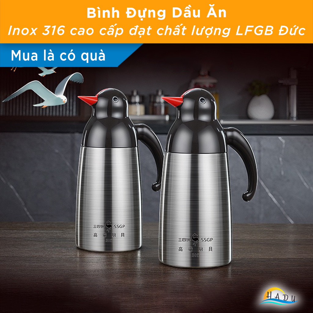 Bình Rót Dầu Ăn Inox 316L SSGP, 800ml, Nắp Mở Tự Động, Chống Rò Rỉ, Đạt Chất Lượng LFGB Đức