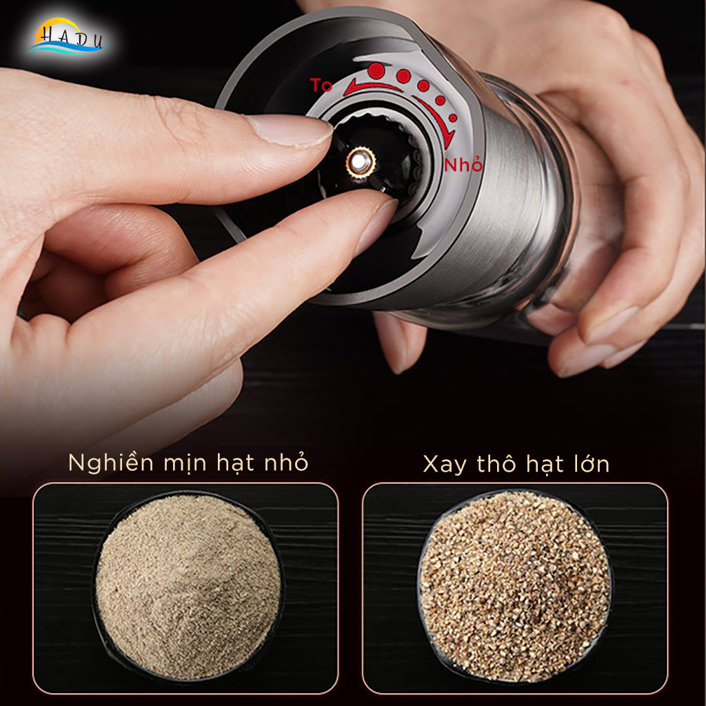 Cối Lọ Xay Tiêu Cầm Tay Thủy Tinh Inox Cao Cấp Đạt Chất Lượng Đức SSGP