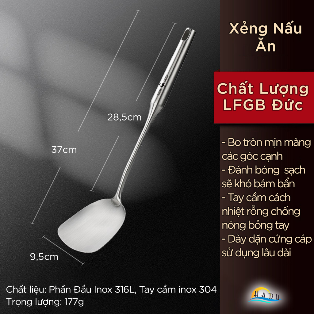 Xẻng Nấu Ăn Inox 316L Kháng Khuẩn Cao Cấp SSGP, Vá Múc Canh Lớn Đạt Chất Lượng LFGB Đức