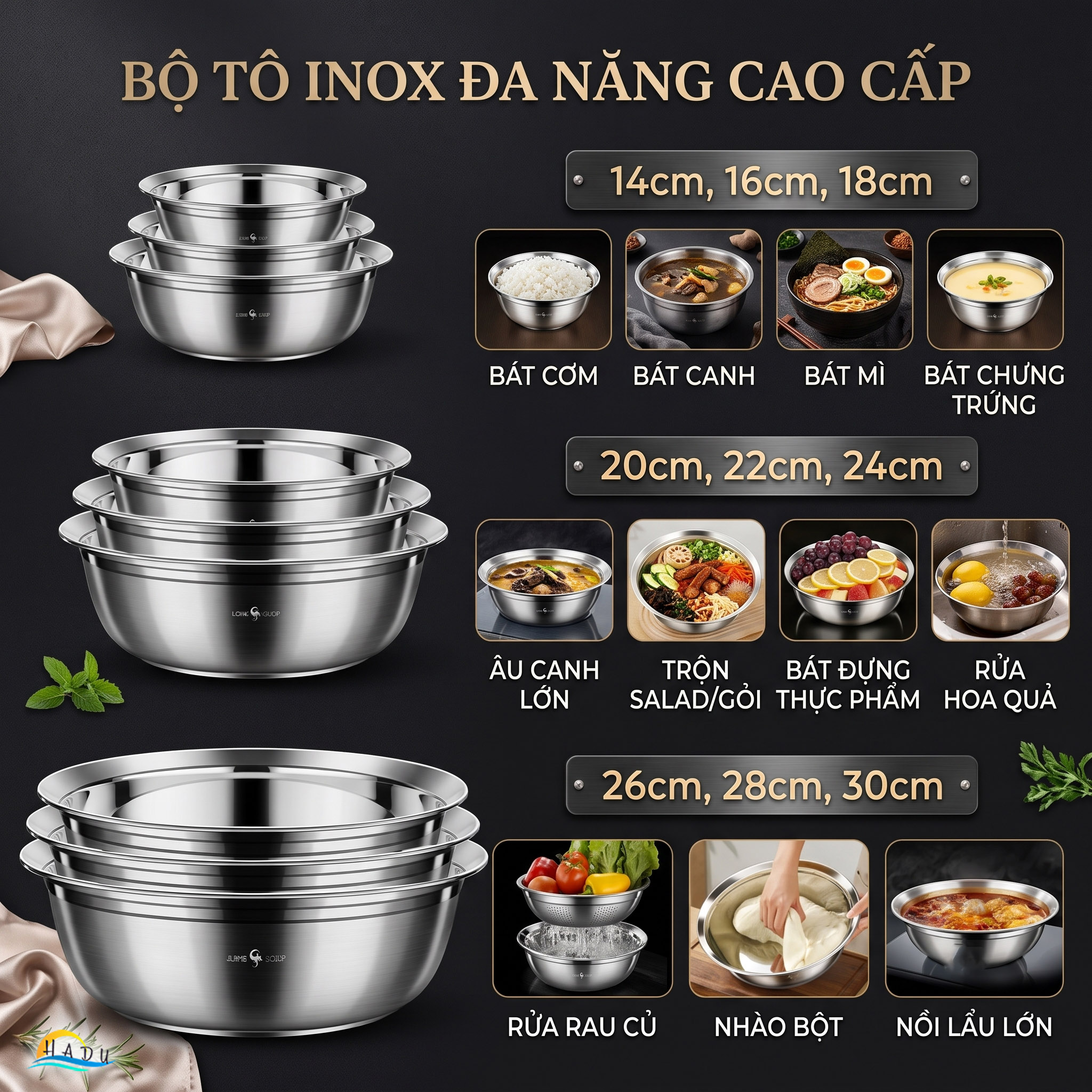 Thau Bát Tô Chậu Inox 316 Cao Cấp Chống Trào Đa Năng Dày Dặn Dùng Được Bếp Từ Bếp Gas SSGP