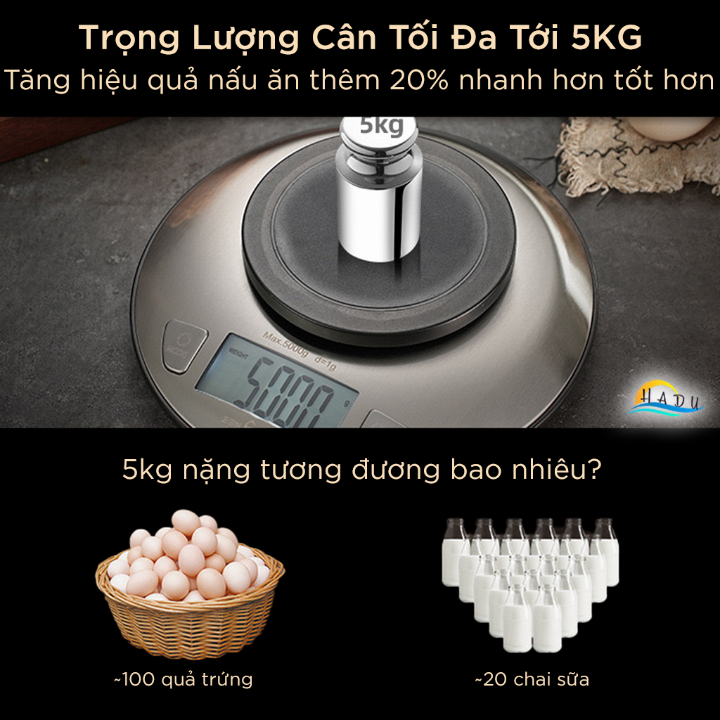 Cân Điện Tử 5KG – Thép Không Gỉ, Chuyển Đổi 7 Đơn Vị, Màn Hình Nghiêng Có Đèn, Cảm Biến Chính Xác, Tự Động Tắt SSGP