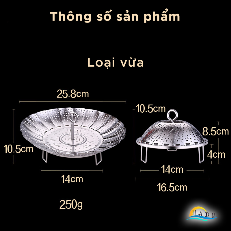 Xửng Hấp Gấp Gọn Inox 304 SSGP, Điều Chỉnh Theo Kích Cỡ Nồi, Đạt Chất Lượng LFGB Đức