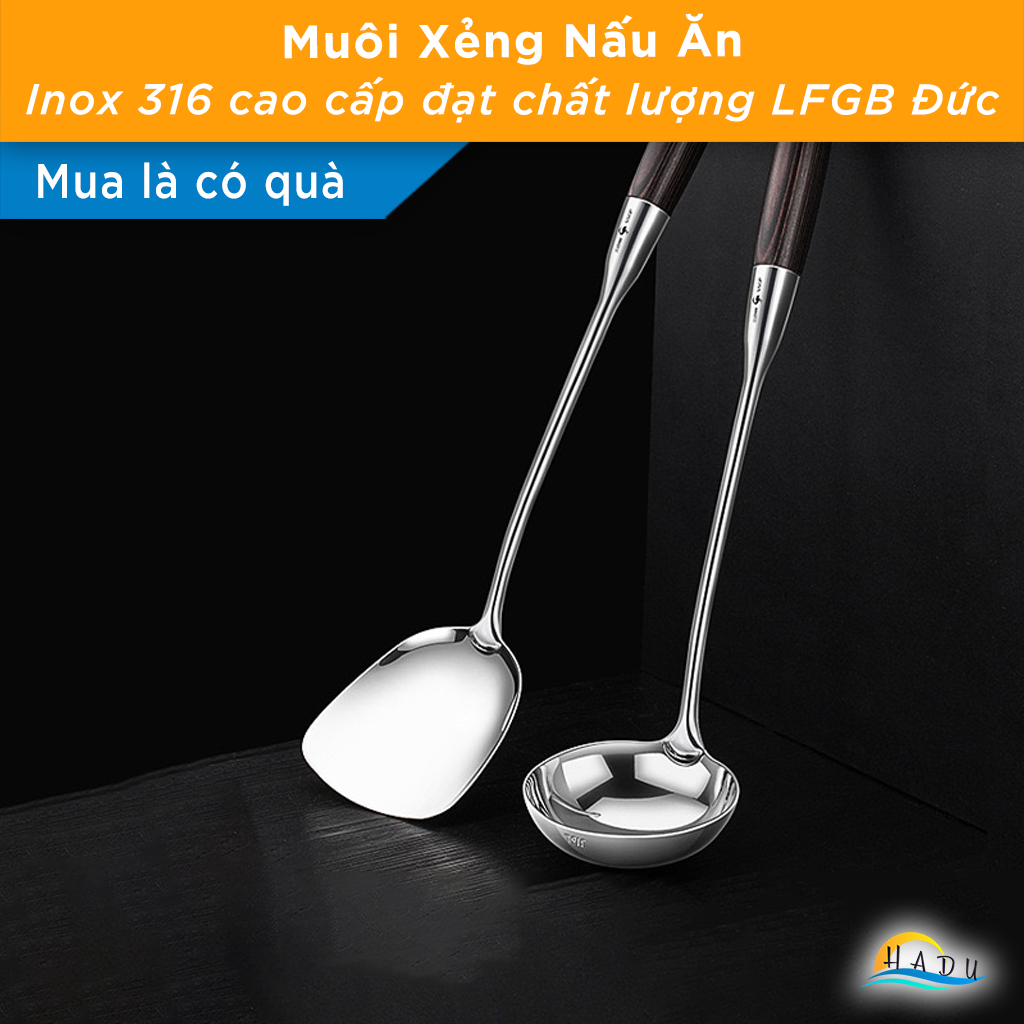 Muôi Múc Canh SSGP Inox 316L, Cán Gỗ Nguyên Khối Chống Nóng, Dài 39cm, Đạt Chất Lượng LFGB Đức