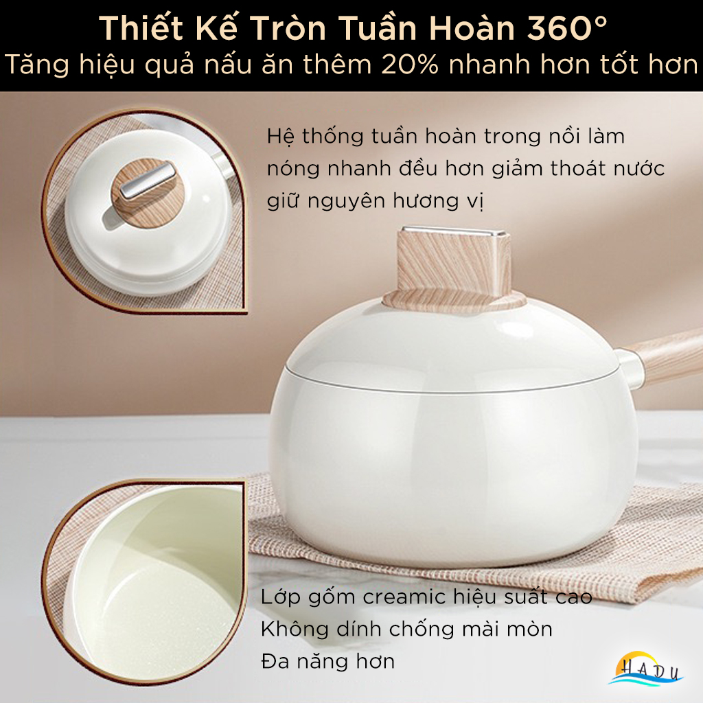 Nồi Chống Dính Mini 16cm – Ceramic Cao Cấp, Hợp Kim Nhôm, Kháng Khuẩn 99.99%, Dùng Cho Mọi Loại Bếp SSGP