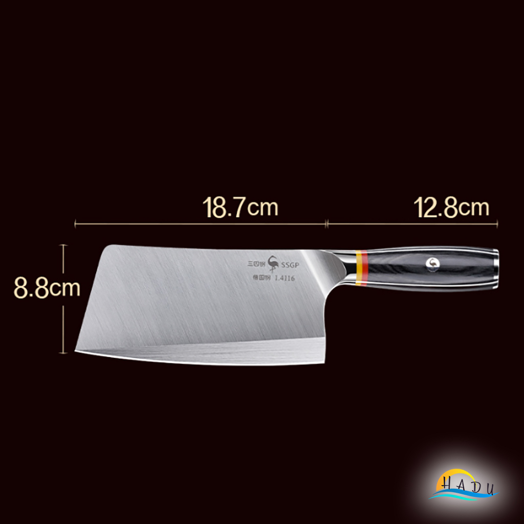 Dao Chặt Xương SSGP Thép Đức 1.4116, Độ Cứng 58HRC, Cán Gỗ, Đạt Chất Lượng LFGB Đức