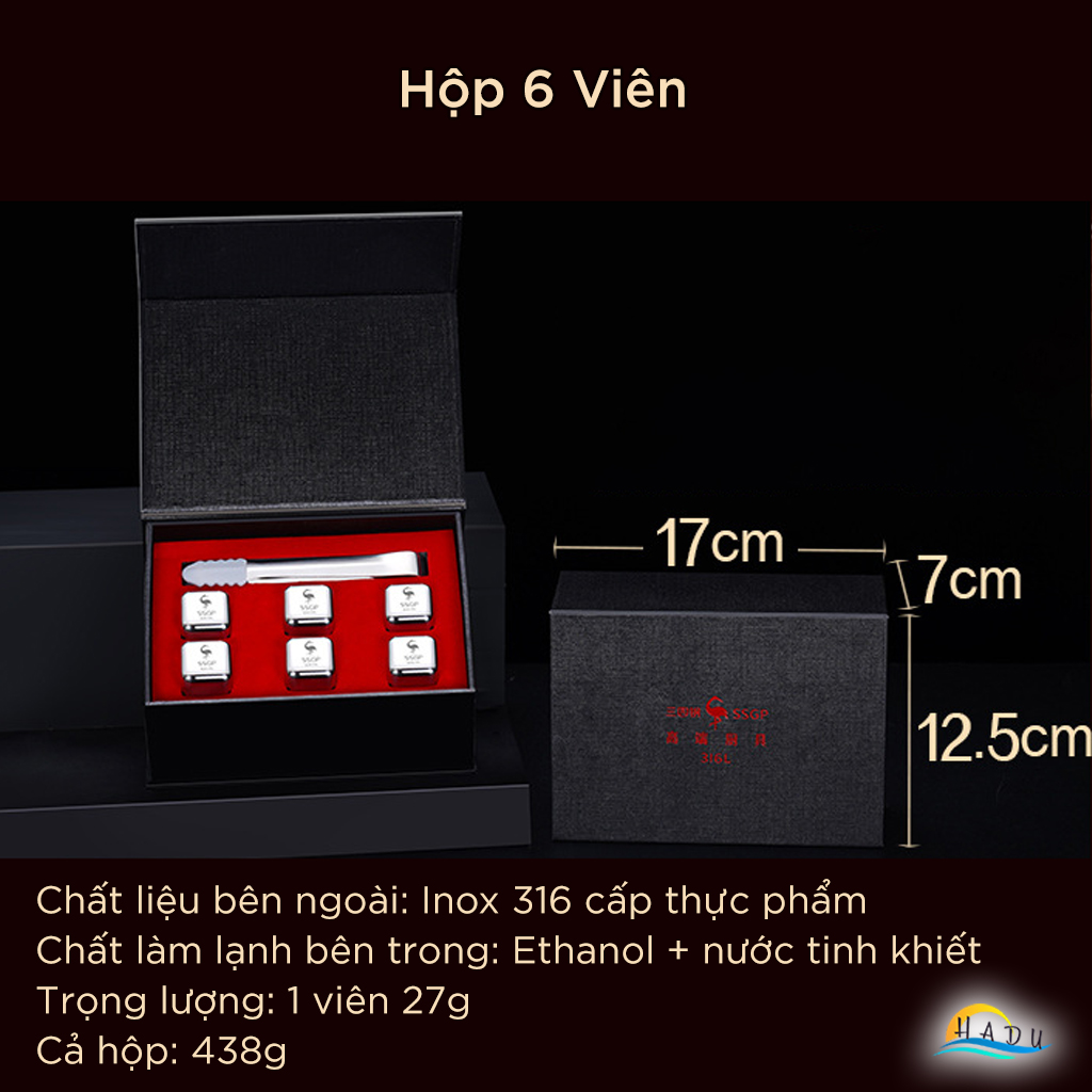 Bộ Viên Đá Lạnh Vĩnh Cửu Inox 304 SSGP, Không Tan, Kèm Kẹp Gắp và Khay Đựng, Đạt Chất Lượng LFGB Đức