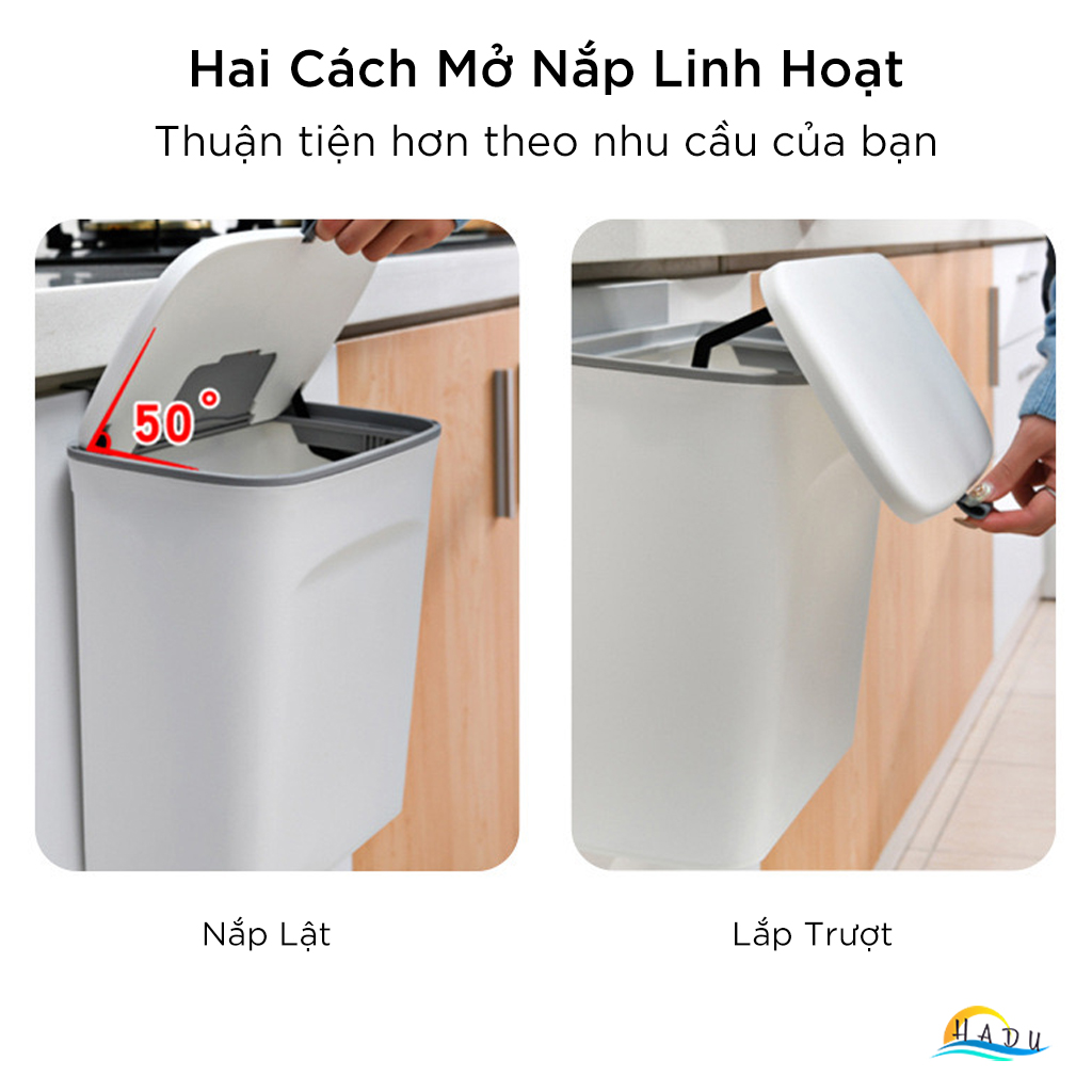 Thùng Rác Treo Tủ Bếp CCKO 7L 9L, Nắp Ngăn Mùi, 2 Chế Độ Mở (Trượt & Lật)