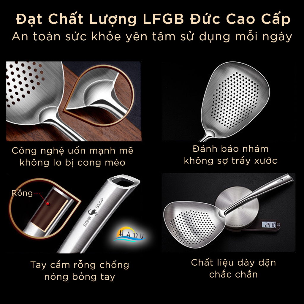 Muôi Thùng Inox 304 Cao Cấp – Dung Tích Lớn, Tay Cầm Chống Nóng, Đánh Bóng Nhám, Đạt Tiêu Chuẩn LFGB Đức SSGP