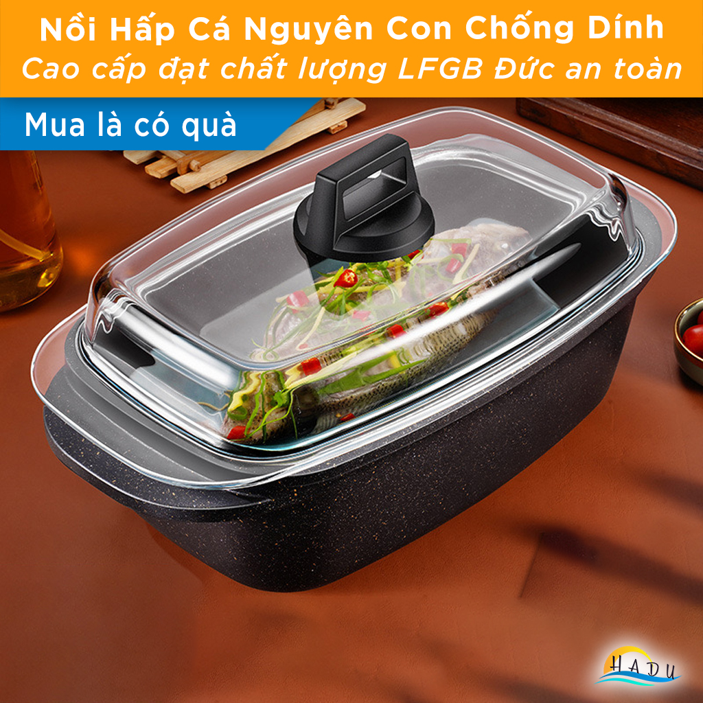 Nồi Hấp Cá Nguyên Con Hình Bầu Dục Cách Thủy Chống Dính 32cm Cao Cấp Đạt Chất Lượng LFGB Đức SSGP