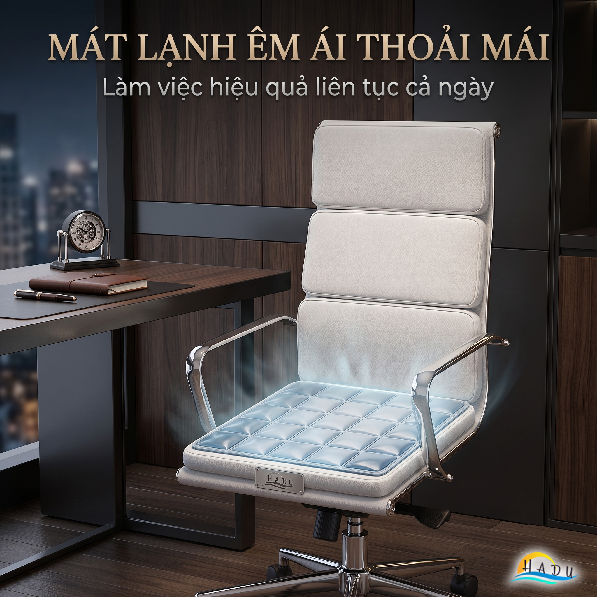Đệm Ngồi Gel Làm Mát HADU Cho Ghế Văn Phòng, Chống Thấm, Gấp Gọn