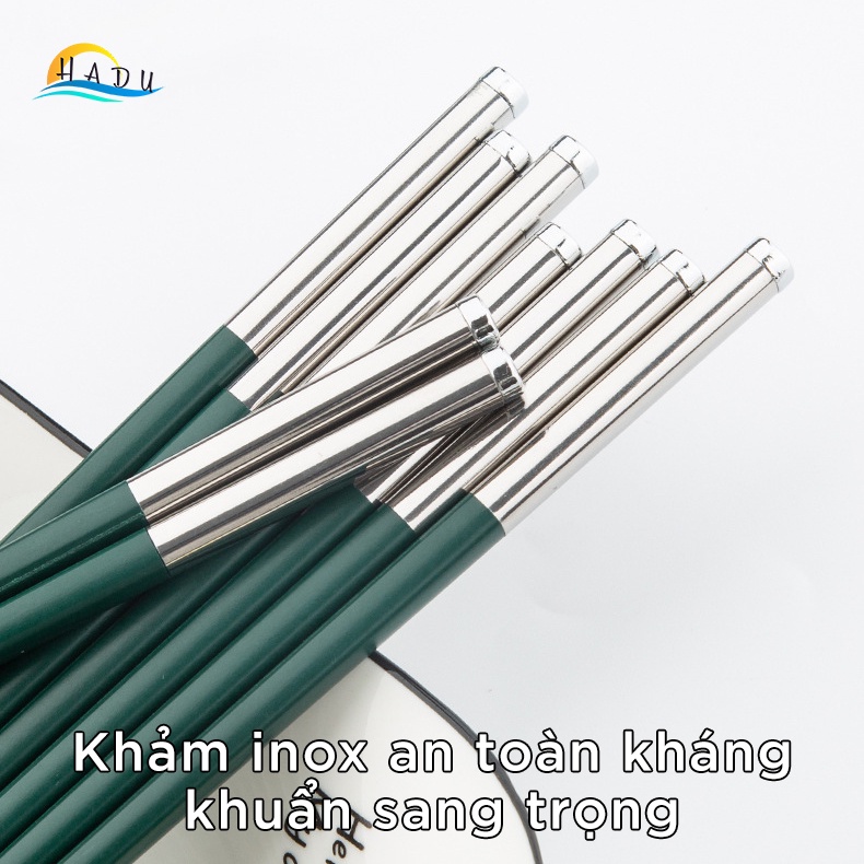 Bộ 10 Đôi Đũa Hợp Kim HADU Kiểu Bắc Âu, Chống Mốc, Chống Trơn, 27.3cm, Màu Xanh