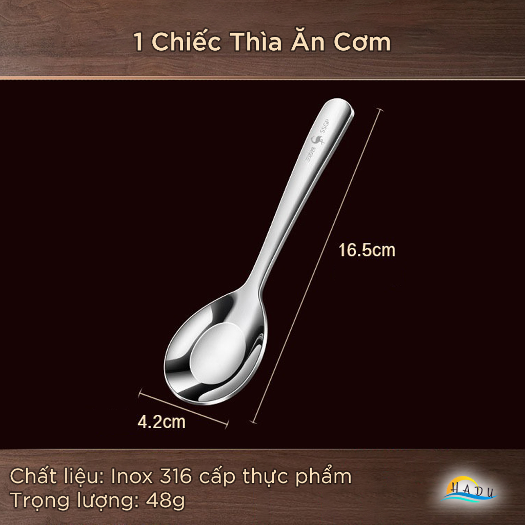 Thìa Muỗng Inox 316 Cao Cấp SSGP, Thìa Muỗng Ăn Cơm Phở Kháng Khuẩn Đạt Chất Lượng LFGB Đức