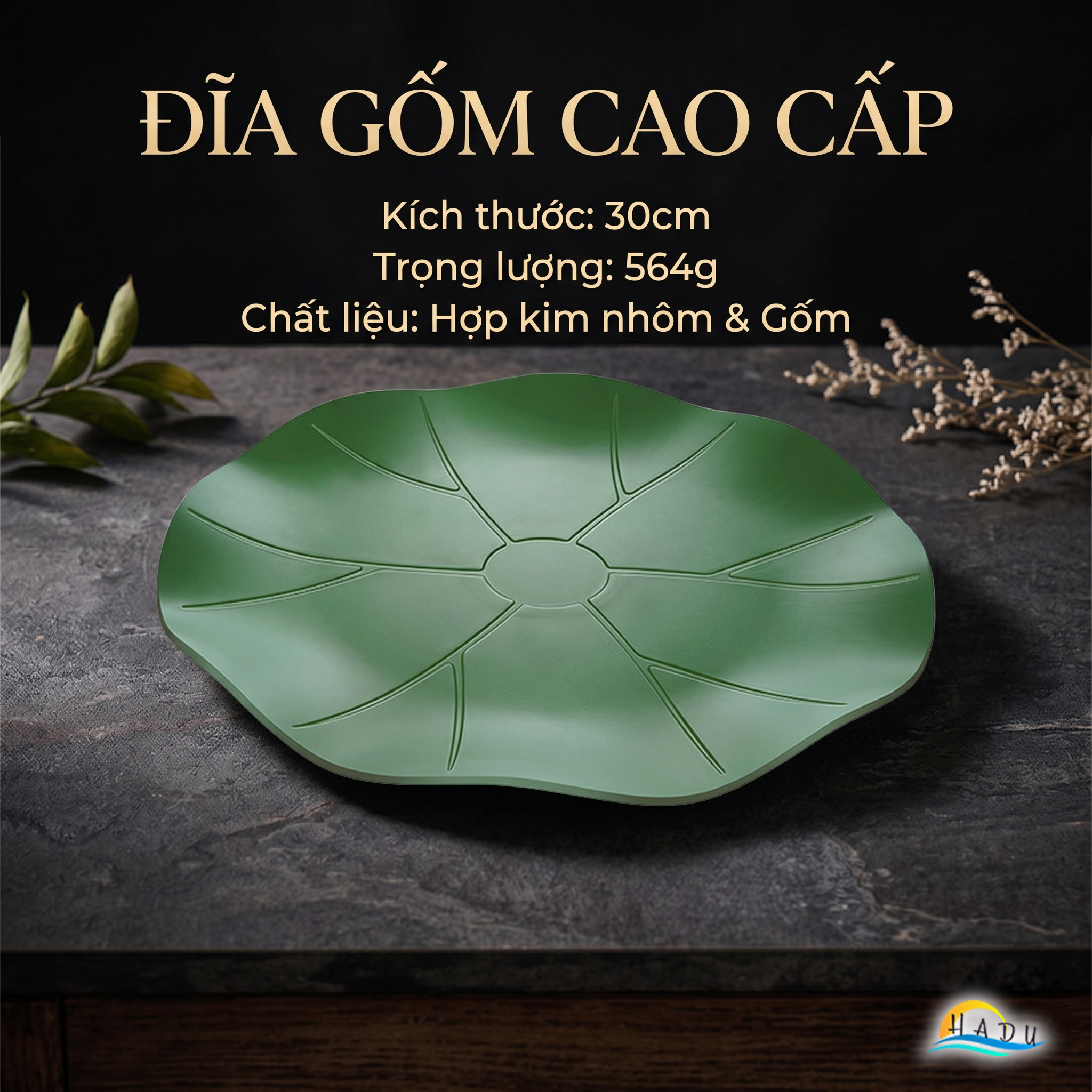 Đĩa Đựng Hoa Quả SSGP Khung Hợp Kim Nhôm Lòng Gốm, 30cm, Sang Trọng, Đạt Chất Lượng LFGB Đức