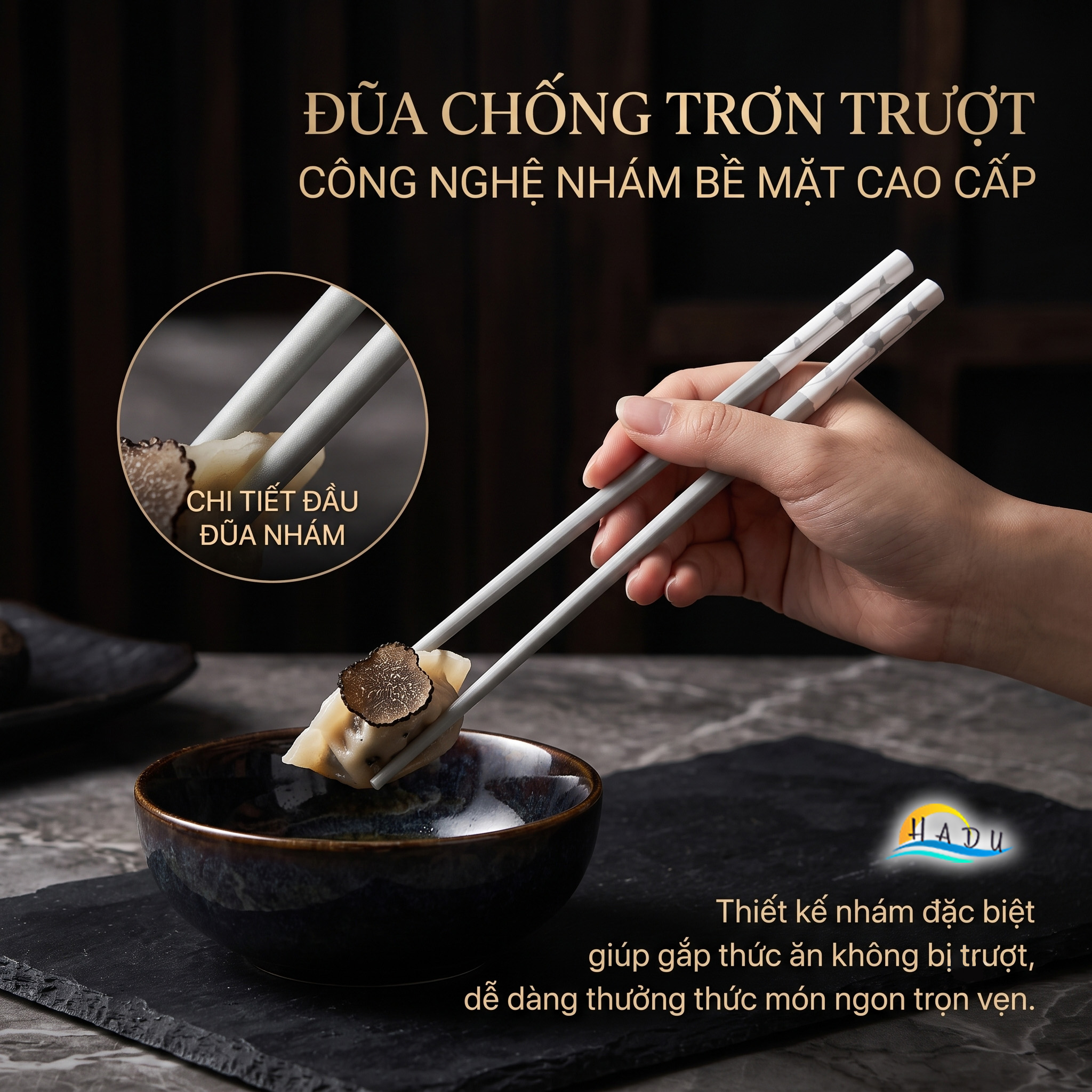 Bộ 5 Đôi Đũa Sợi Thủy Tinh HADU Chống Mốc, Kháng Khuẩn, Chống Trơn, Dài 24.3cm