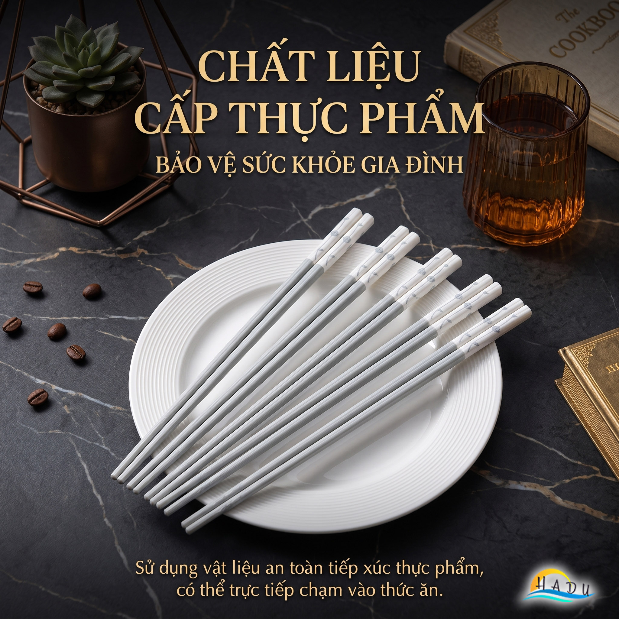 Bộ 5 Đôi Đũa Sợi Thủy Tinh HADU Chống Mốc, Kháng Khuẩn, Chống Trơn, Dài 24.3cm