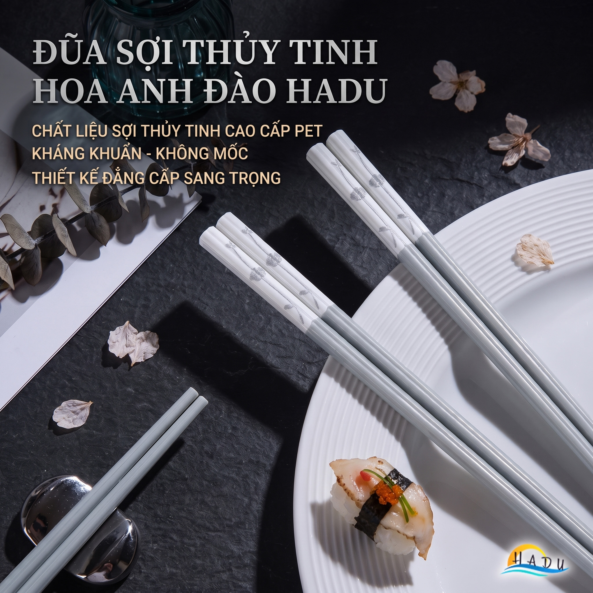 Bộ 5 Đôi Đũa Sợi Thủy Tinh HADU Chống Mốc, Kháng Khuẩn, Chống Trơn, Dài 24.3cm