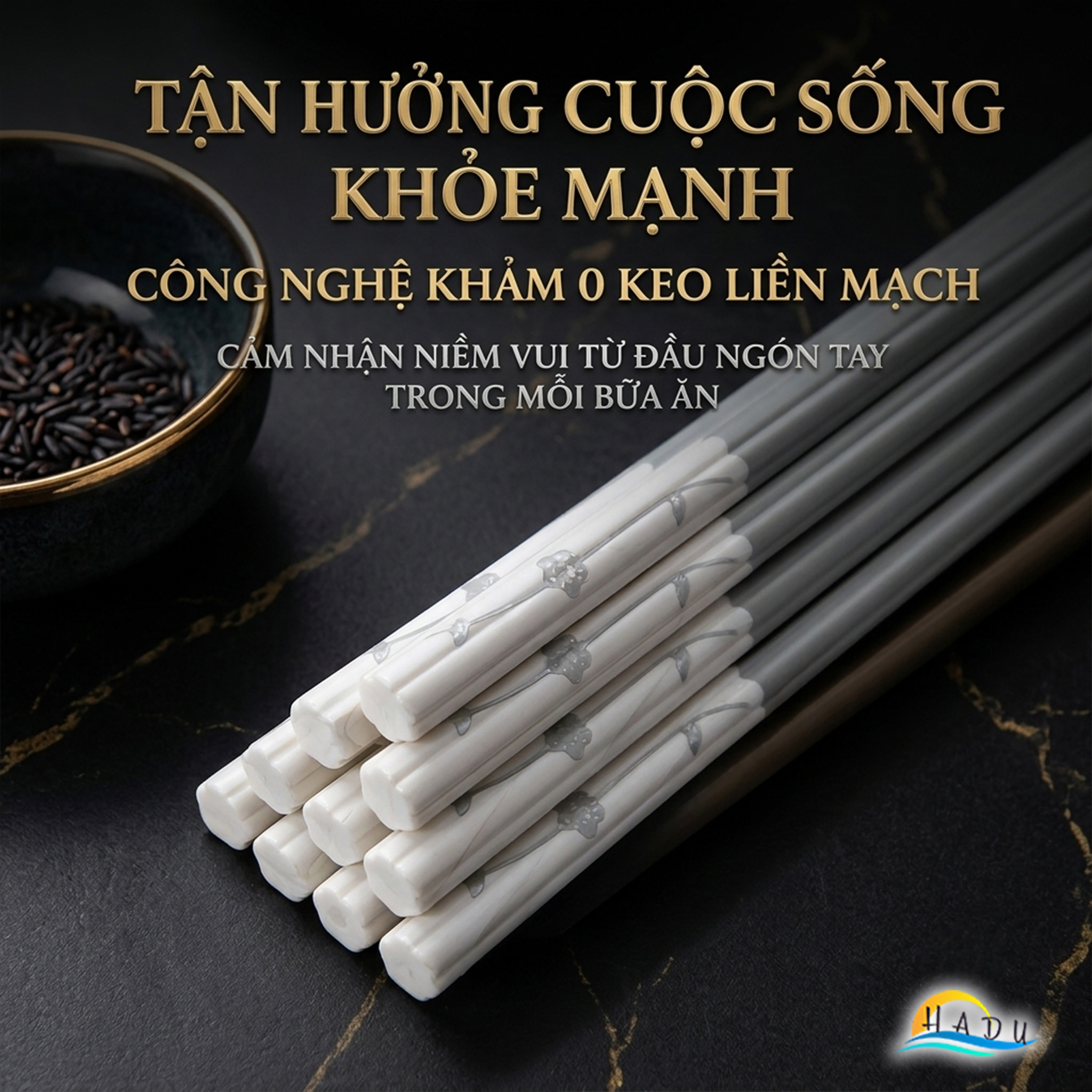 Bộ 5 Đôi Đũa Sợi Thủy Tinh HADU Chống Mốc, Kháng Khuẩn, Chống Trơn, Dài 24.3cm