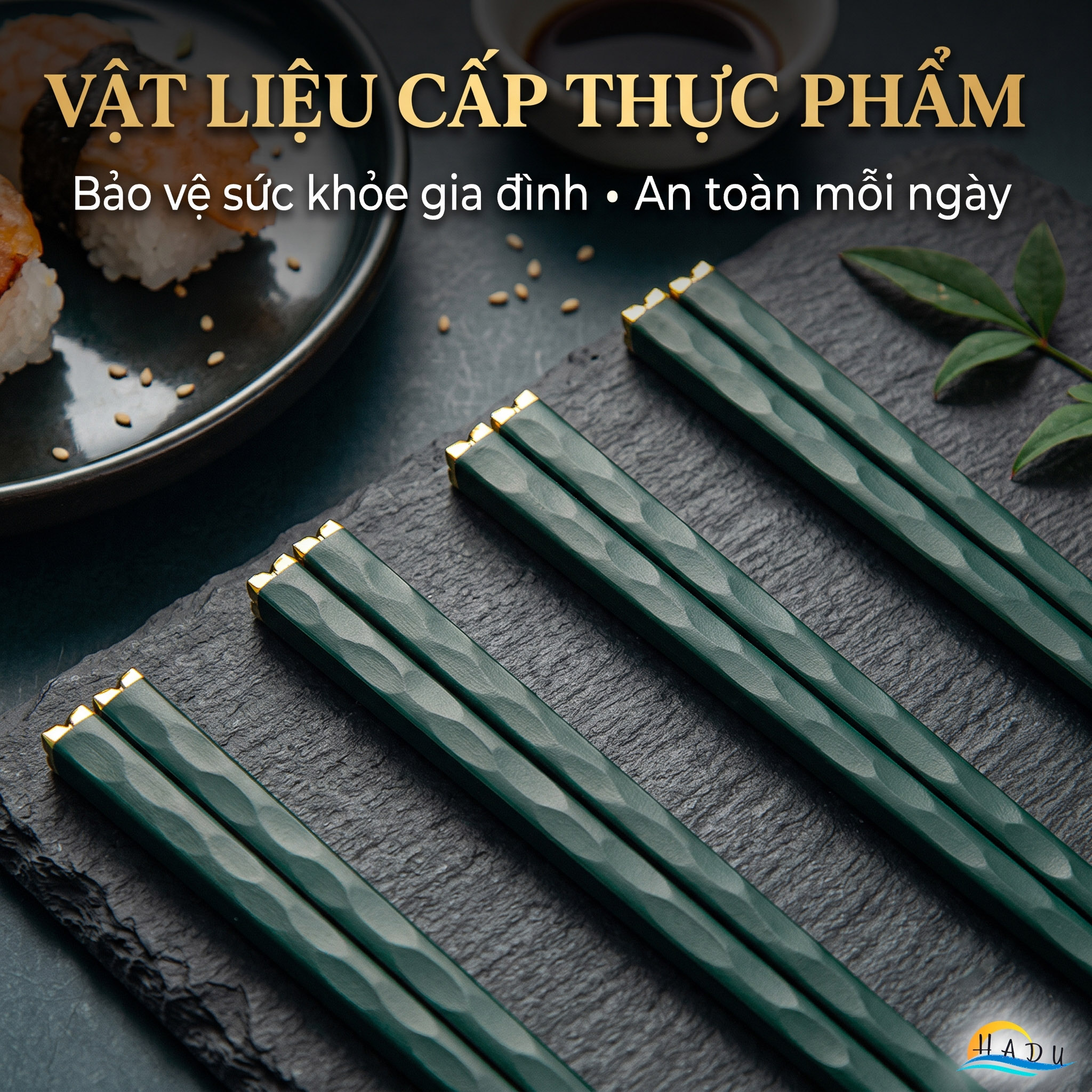 Bộ 5 Đôi Đũa Sợi Thủy Tinh HADU Họa Tiết Hoa Lấp Lánh, Chống Trơn, Chịu Nhiệt, 24.3cm