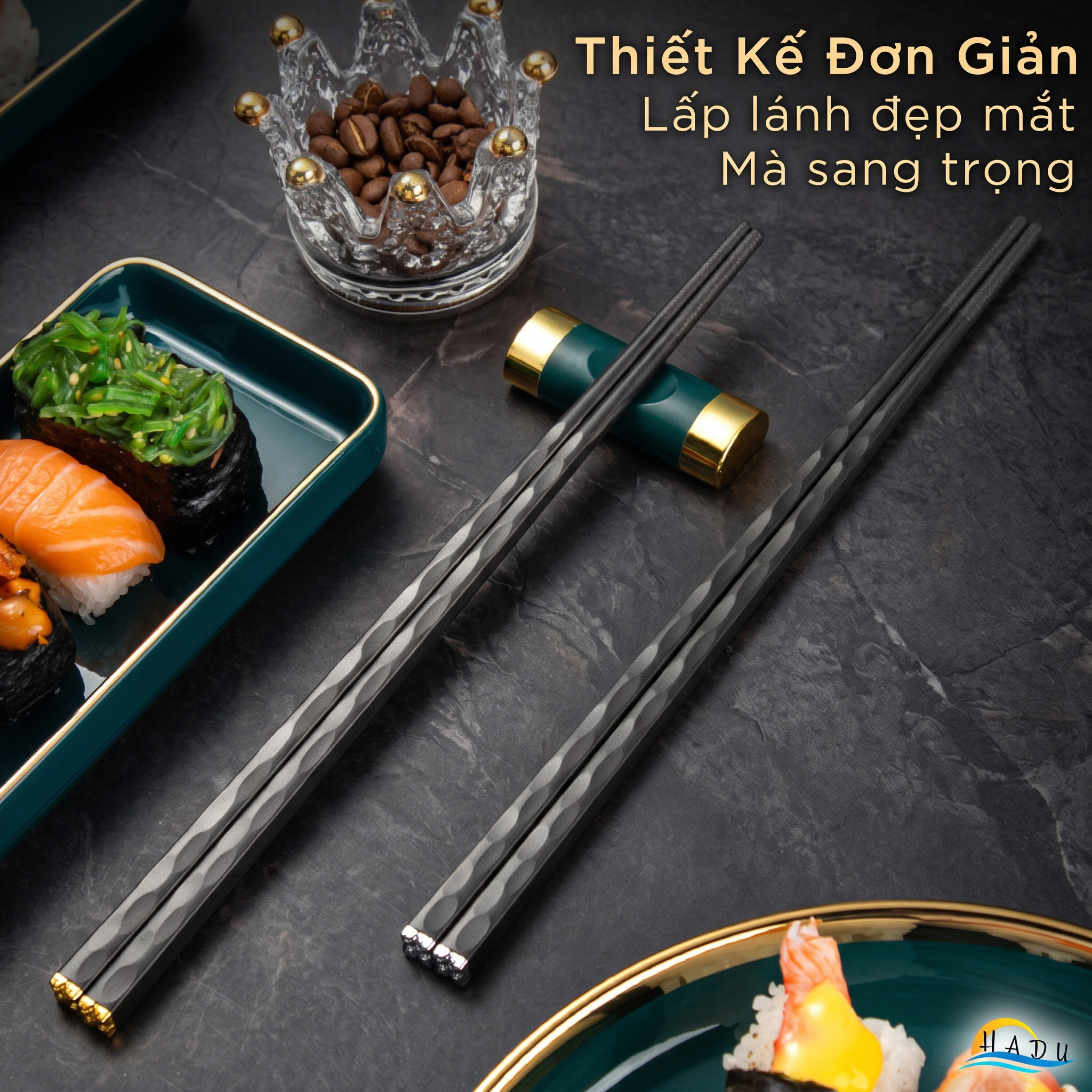 Bộ 5 Đôi Đũa Sợi Thủy Tinh HADU Họa Tiết Hoa Lấp Lánh, Chống Trơn, Chịu Nhiệt, 24.3cm