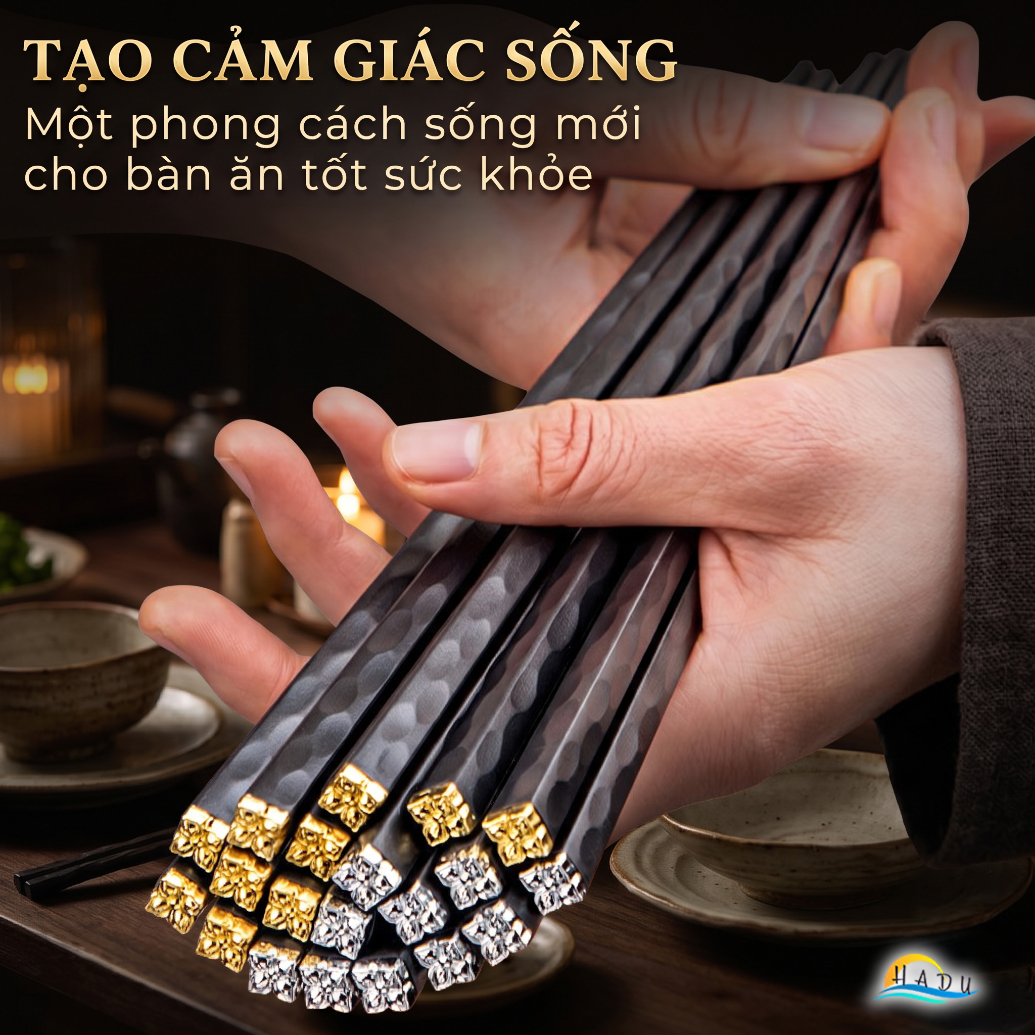 Bộ 5 Đôi Đũa Sợi Thủy Tinh HADU Họa Tiết Hoa Lấp Lánh, Chống Trơn, Chịu Nhiệt, 24.3cm